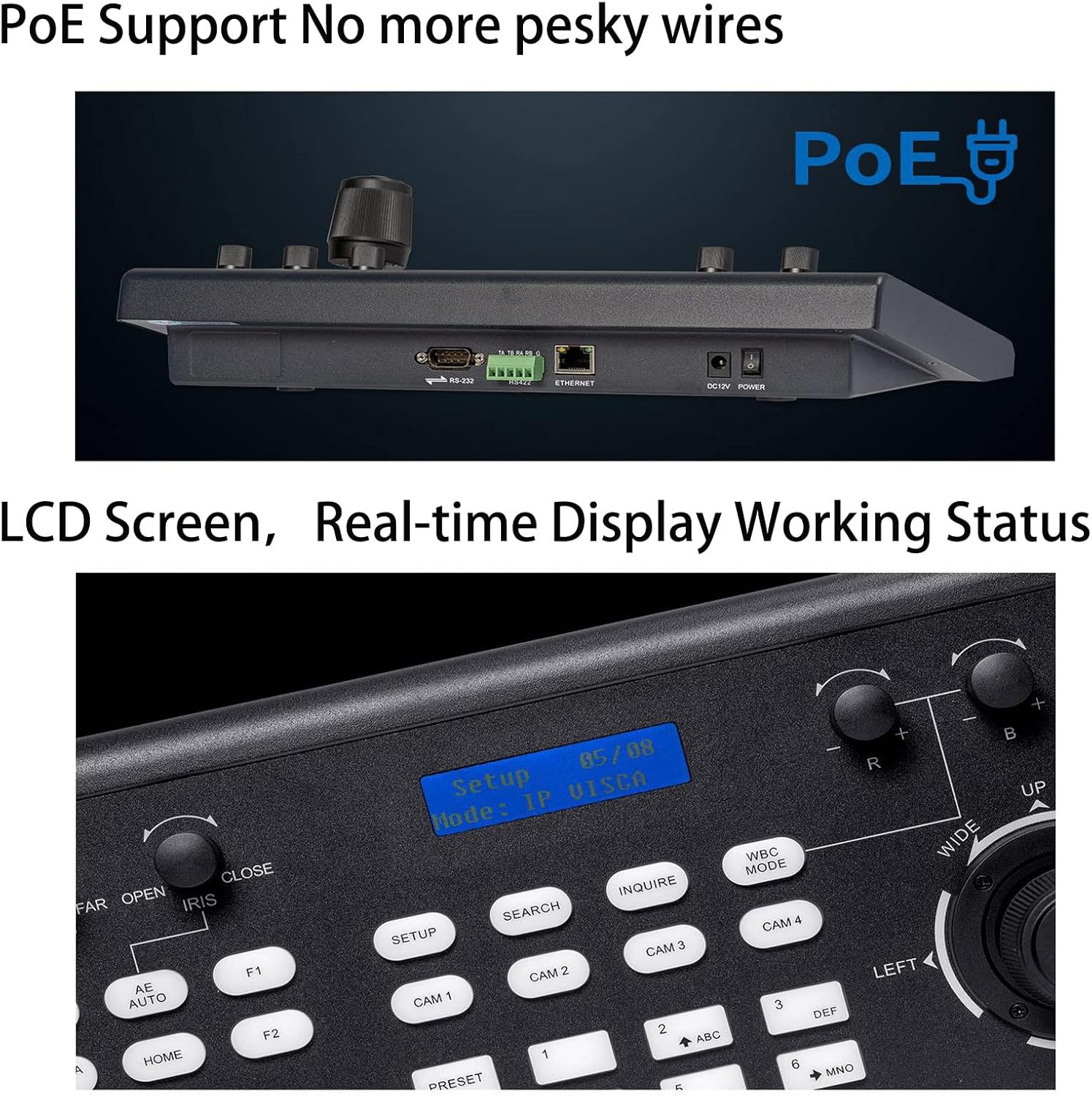 FEELWORLD KBC10 PTZ Camera Controller with Joystick and Keyboard Control PoE Supported.1200M Remotely Control and Up to Connect 255 PTZ Cameras