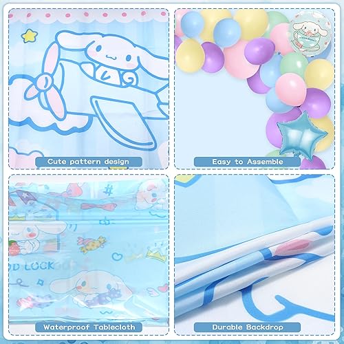 Miniatura 6 de 84 piezas de decoración de fiesta de cumpleaños de perro de anime, suministros de fiesta de cumpleaños de dibujos animados incluyen telón de fondo,