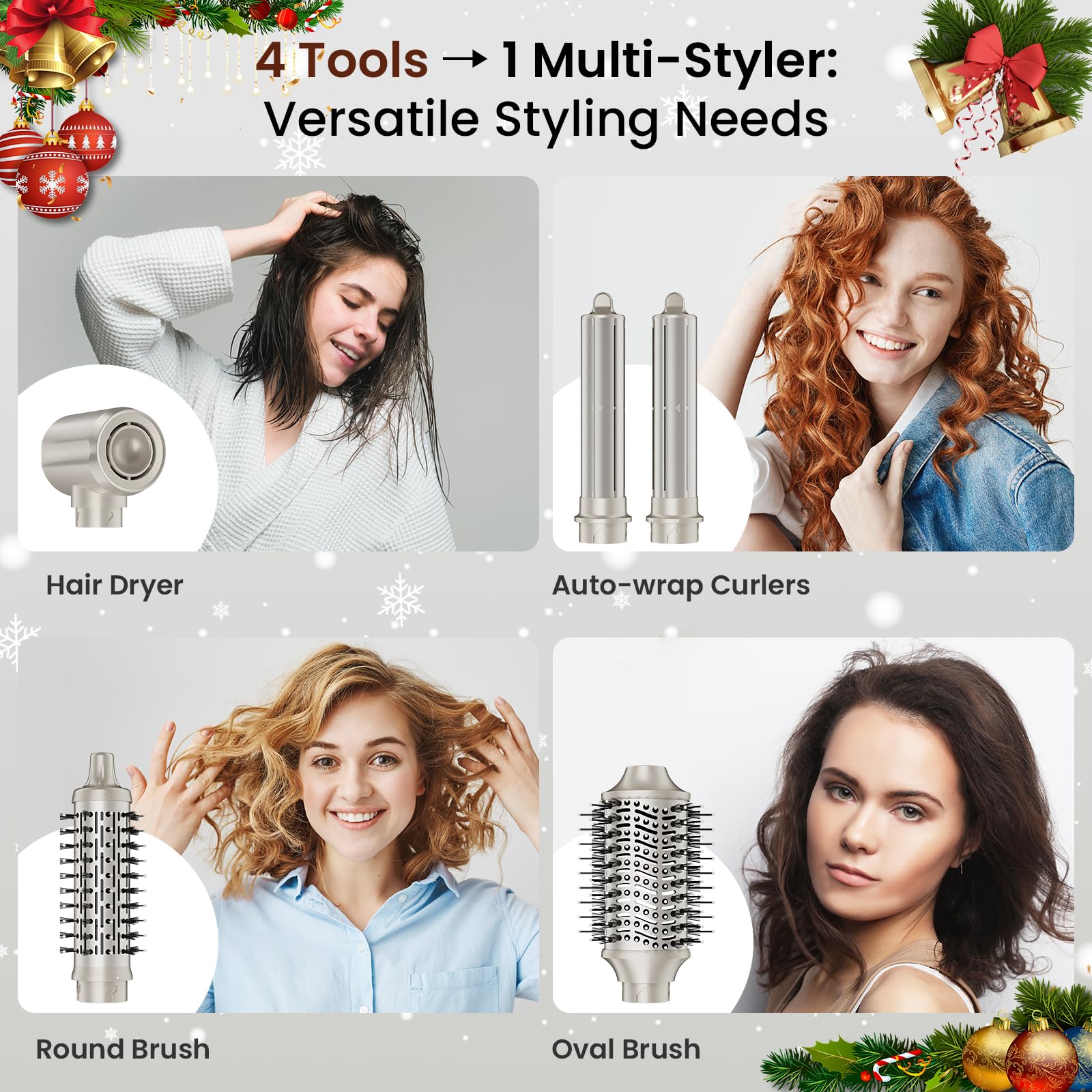 MESCOMB Air Styler 5 en 1, Sèche-Cheveux avec Brosse Soufflante Ovale | Boucleur Auto, Brosse Volumisante, Lissage, Boucles, Séchage Rapide, Anti-Frisottis, Trousse de Rangement pour accessoires