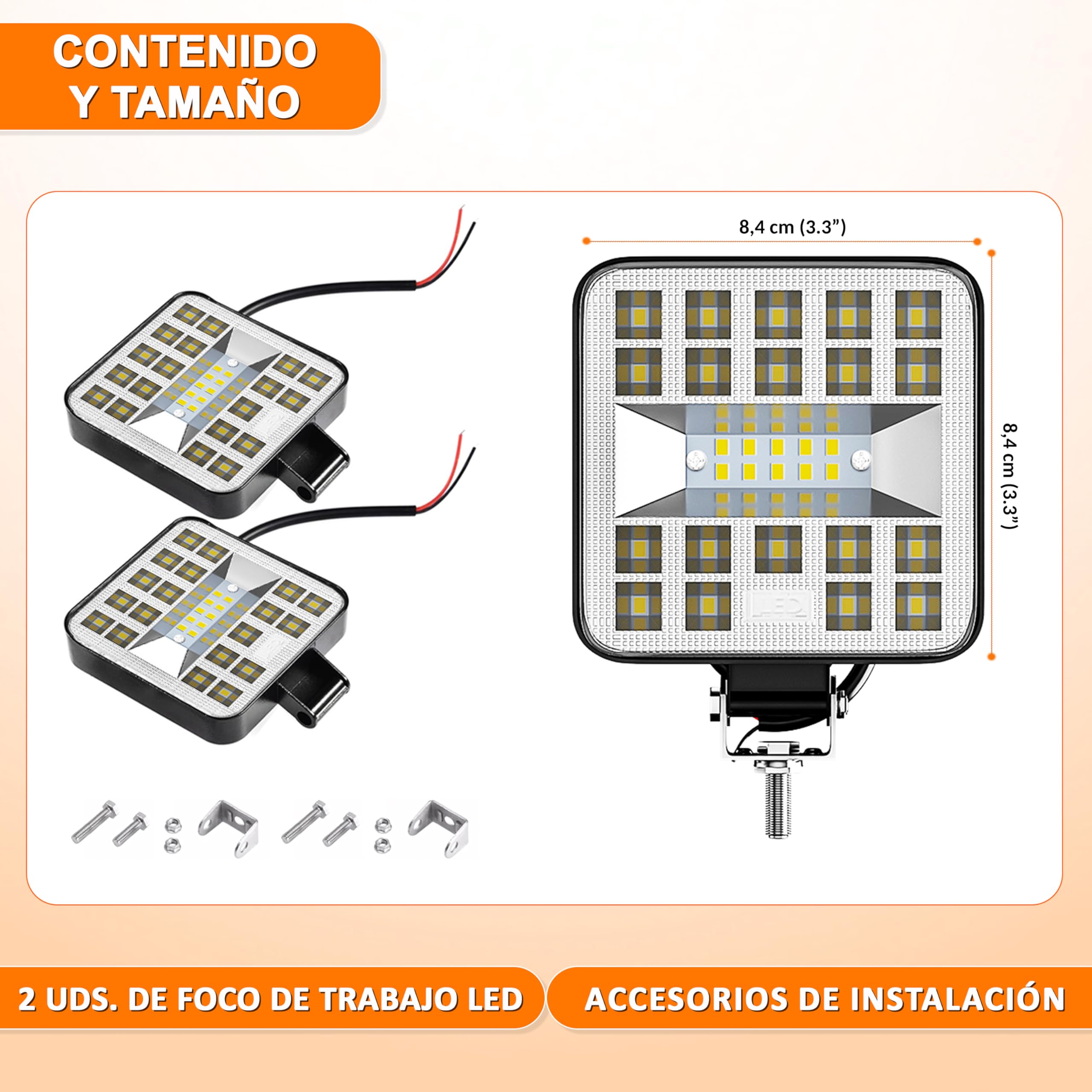 Foco led 12v 2 uds aluminio abs 29 led 6500K 8.4 cm 3.34" IP65 120% maxima luminosidad faros tractor 4x4 largo alcance