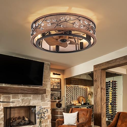 Miniatura 7 de WWM Ventilador de techo rústico de perfil bajo con luz, ventiladores de techo rústicos de 20 pulgadas con control remoto, modernos ventiladores de
