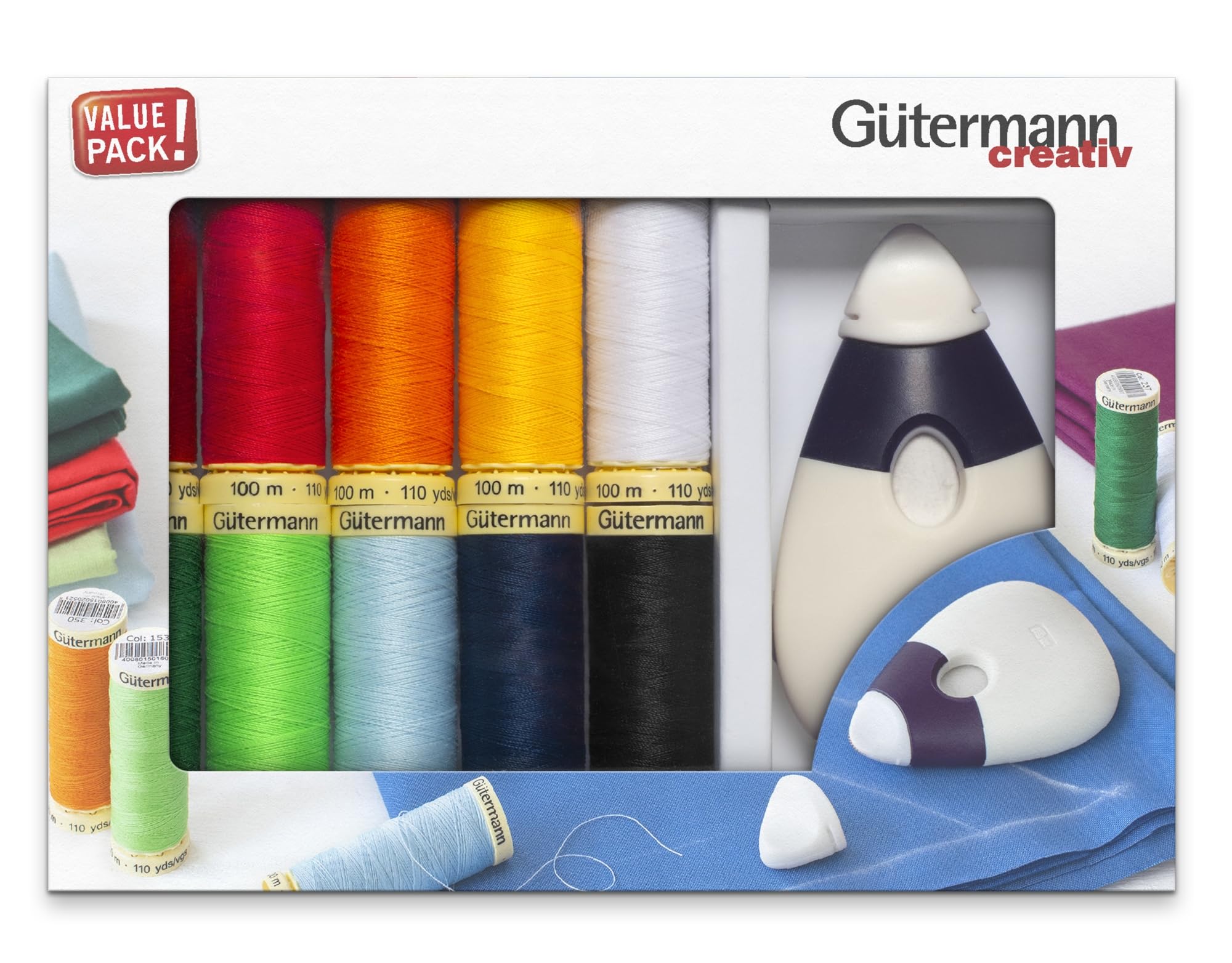 Gütermann Thread Set with Chalk Wheel, Polyester, Multicolor, 100m