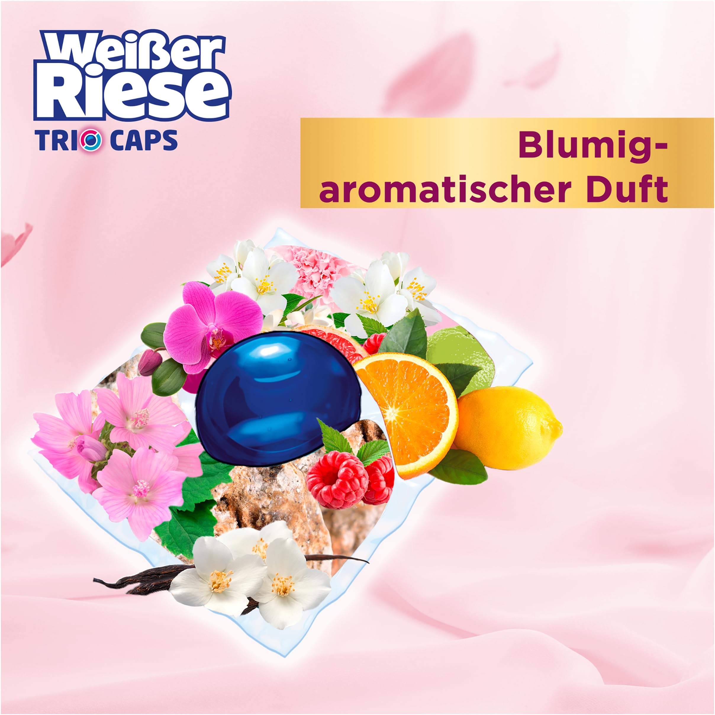 Weißer Riese Color Trio-Caps Aromatherapie Orchidee (120 Waschladungen), Color Waschmittel mit Good Mood-Duft für ein riesig langes Dufterlebnis und strahlend saubere Wäsche, 100% recycelbar
