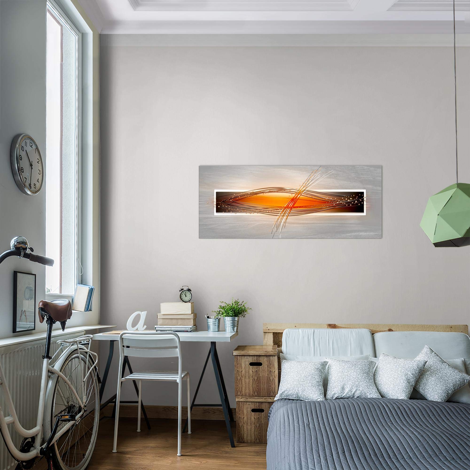 Runa Art Tableau Decoration Murale Abstrait 1 Partie Moderne Toile non tissée Salon Salle Gris Orange Blanc 103312c