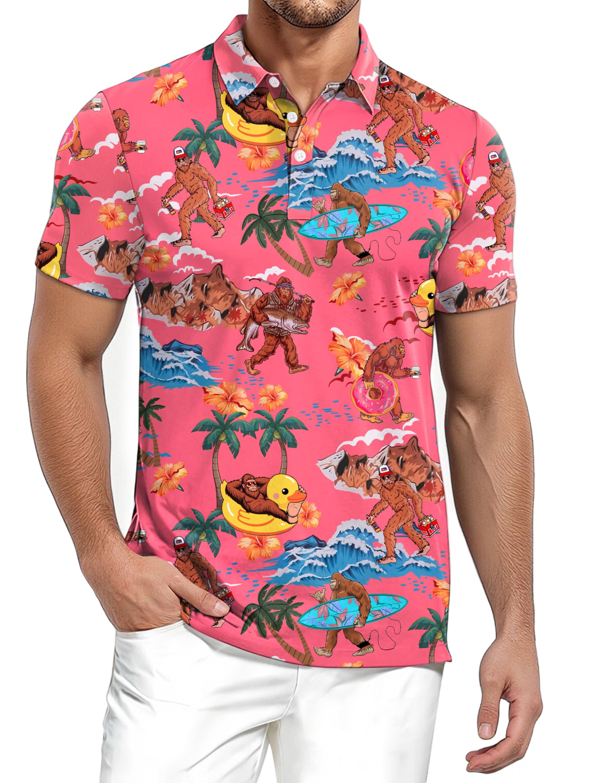 Men's Hawaiian Polo Shirts Funny Summer Dry Fit Moisture Wicking Golf Shirt