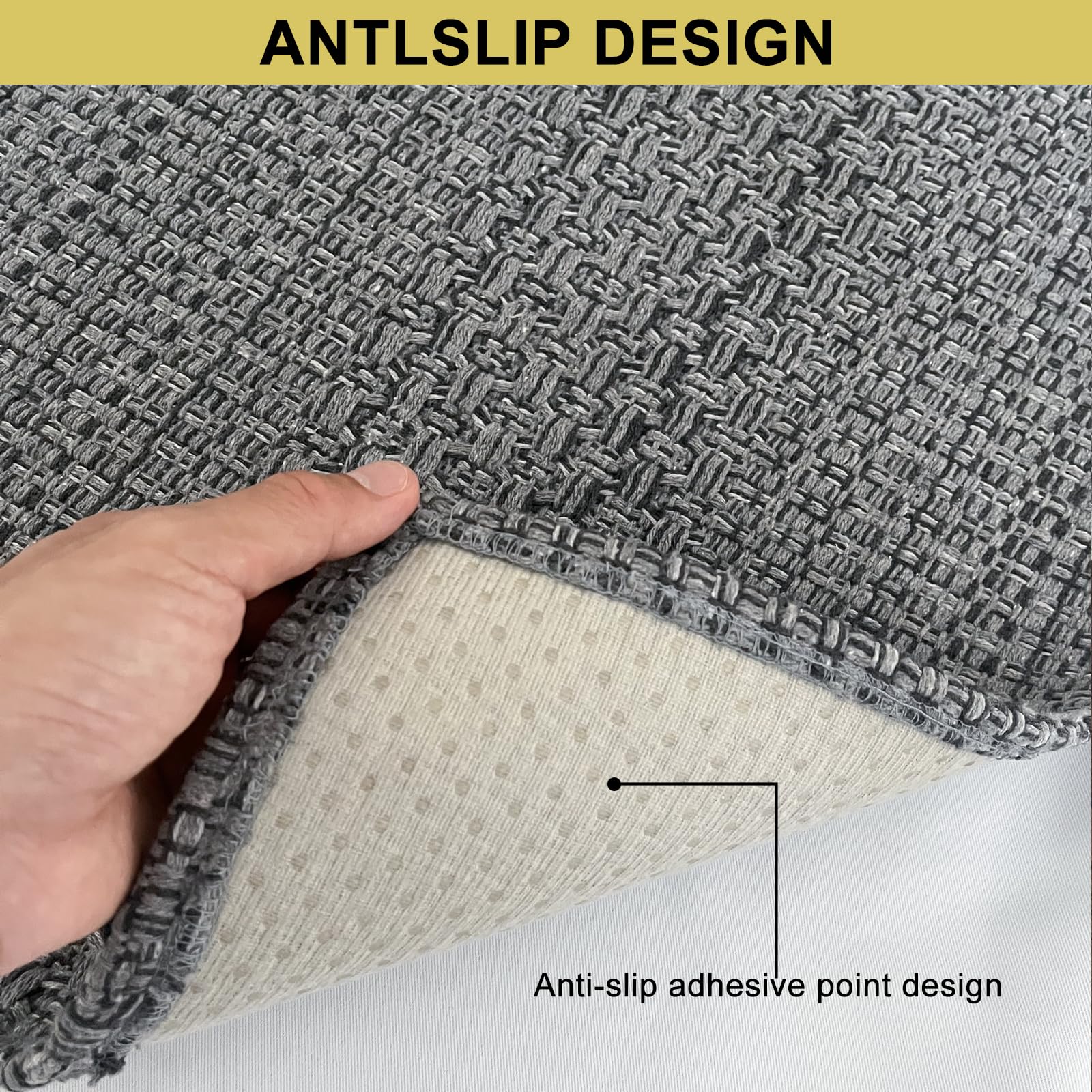 Teppich Läufer 90x240cm, Baumwolle Flur Teppich Absorbierend, Küchenteppich Waschbar Dauerhaft & Antistatisch, Küchenmatte Saugfähig, Waschbare Teppiche für Flur, Eingang, Küche, Grau