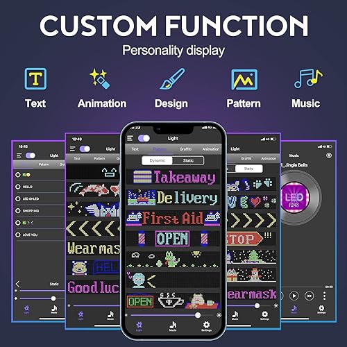 Vista 13 de Letrero LED, señal de coche LED programable con aplicación Bluetooth, panel de matriz LED de mensaje de desplazamiento USB 5V, tablero