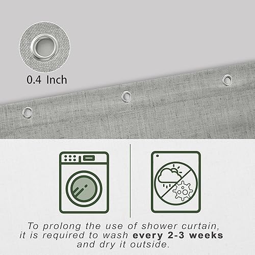 Miniatura 3 de KOUFALL Cortina de ducha gris de 96 pulgadas, tela de lino natural, cortinas de ducha extra largas de gran tamaño para baño con ganchos, 72 x 96