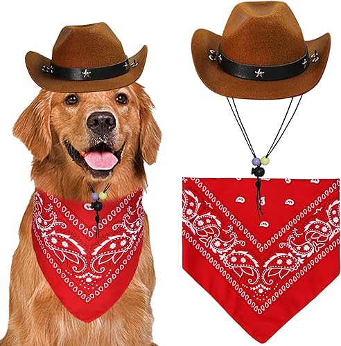 Disfraz de Halloween para perro, disfraz de vaquero para perro, sombrero de vaquero de Halloween, bandana para perro, bufanda, divertidos disfraces