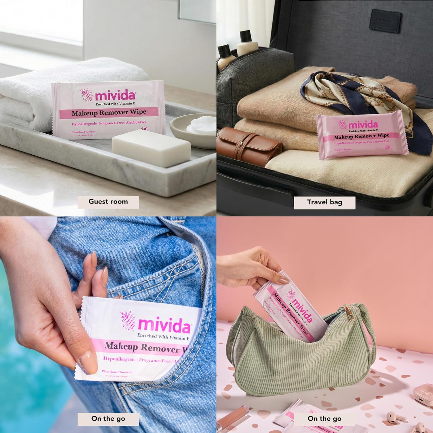 mivida 500 Count Hypoallergenic Makeup Remover Wipes Individually Wrapped with Vitamin E, Dermatologist Tested Face Wipes, Alcohol Free, Fragrance Free Makeup Wipes Bulk Hotel, Airbnb, Vacation Rental