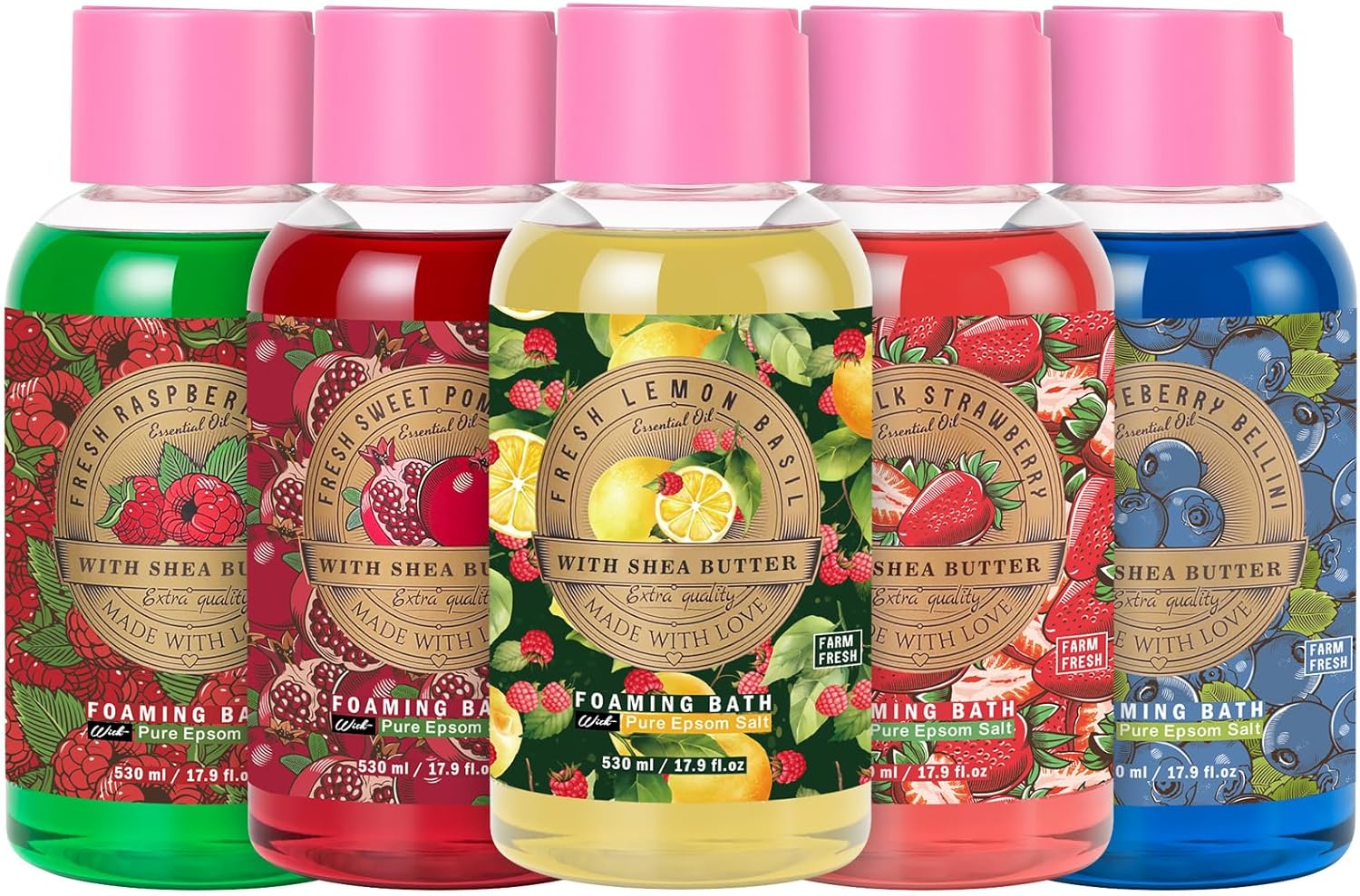 Bubble Bath Gifts for Women Mothers Day Gifts for Mom - 5 Pack Assorted Fruity & Floral Scented Foaming Bath (530ml Each) with Gift Card & Box for Birthday, Valentines Day Gifts Spa Present for Her