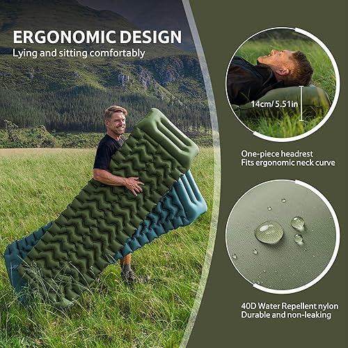 Miniatura 6 de Naturehike Colchoneta inflable ultraligera para dormir con almohada incorporada, colchón de aire ligero de 2.6 pulgadas para mochileros, senderismo,