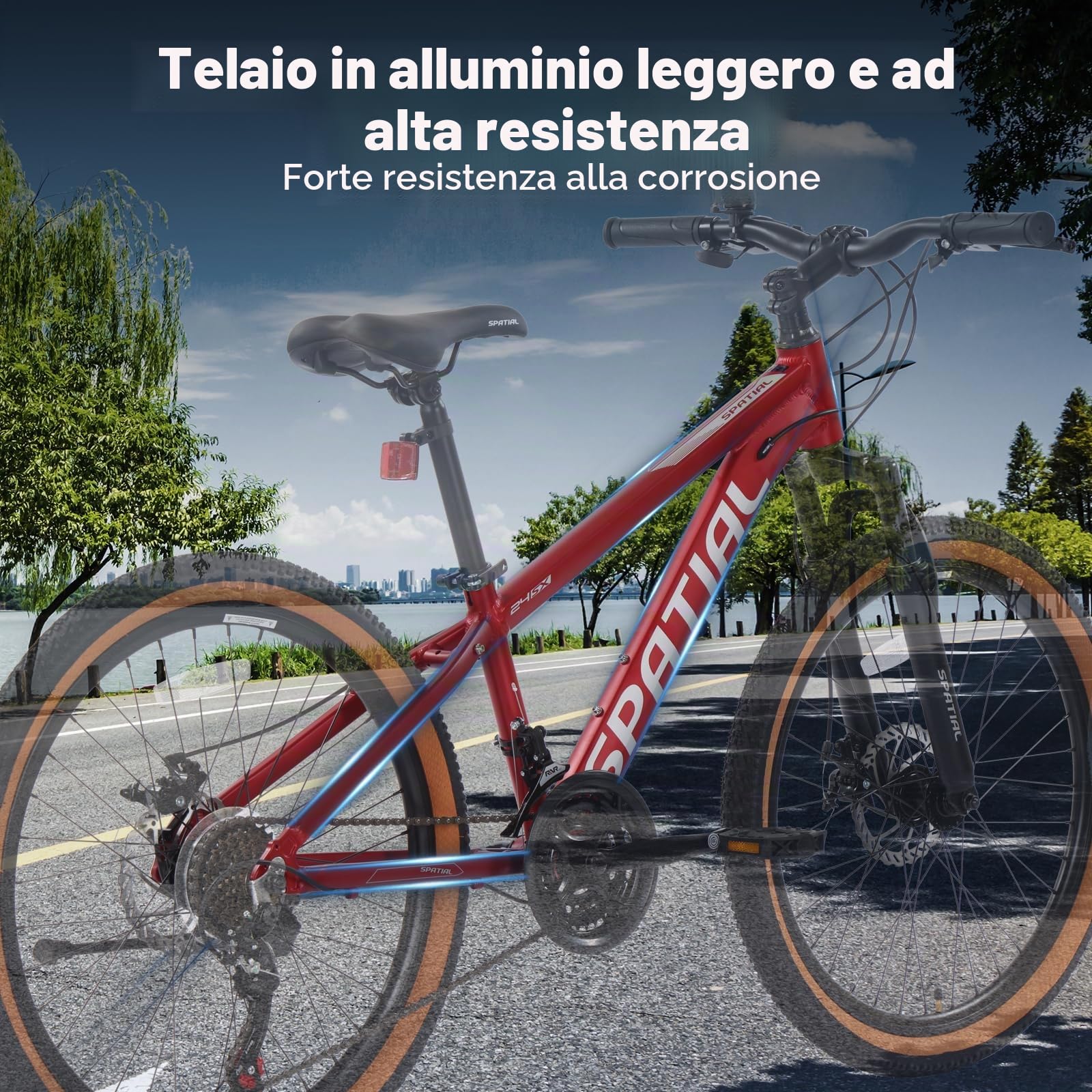 SPATIAL Mountain Bike, bici da ciclismo da esterno da 24/26/27,5/29 pollici, 21/8 velocità | Doppi freni a disco, sedile ergonomico regolabile per uomini, donne