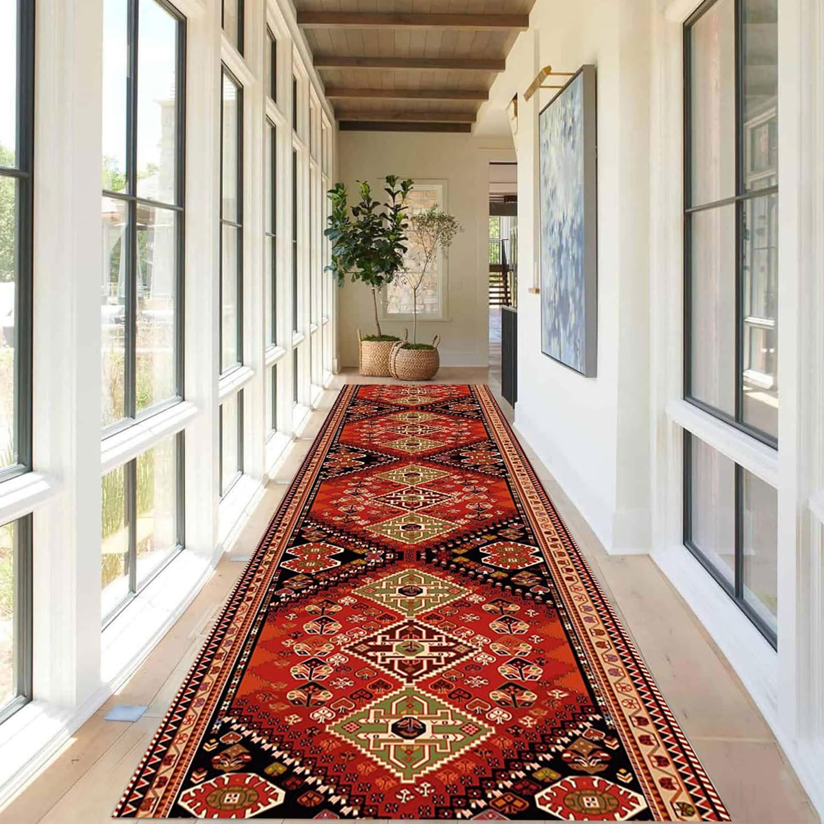 Tapis de couloir marron 60x400cm lavable et antidérapant pour entrée