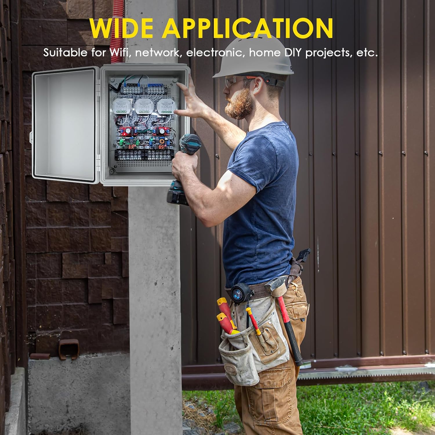 Waterproof Electrical Junction Box, IP67 ABS Plastic Junction Box Enclosure with Aluminum DIN Rail, Mounting Plate, Wall Brackets for WiFi Electronics Project, Grey (16.1''×12.2''×7.1'')