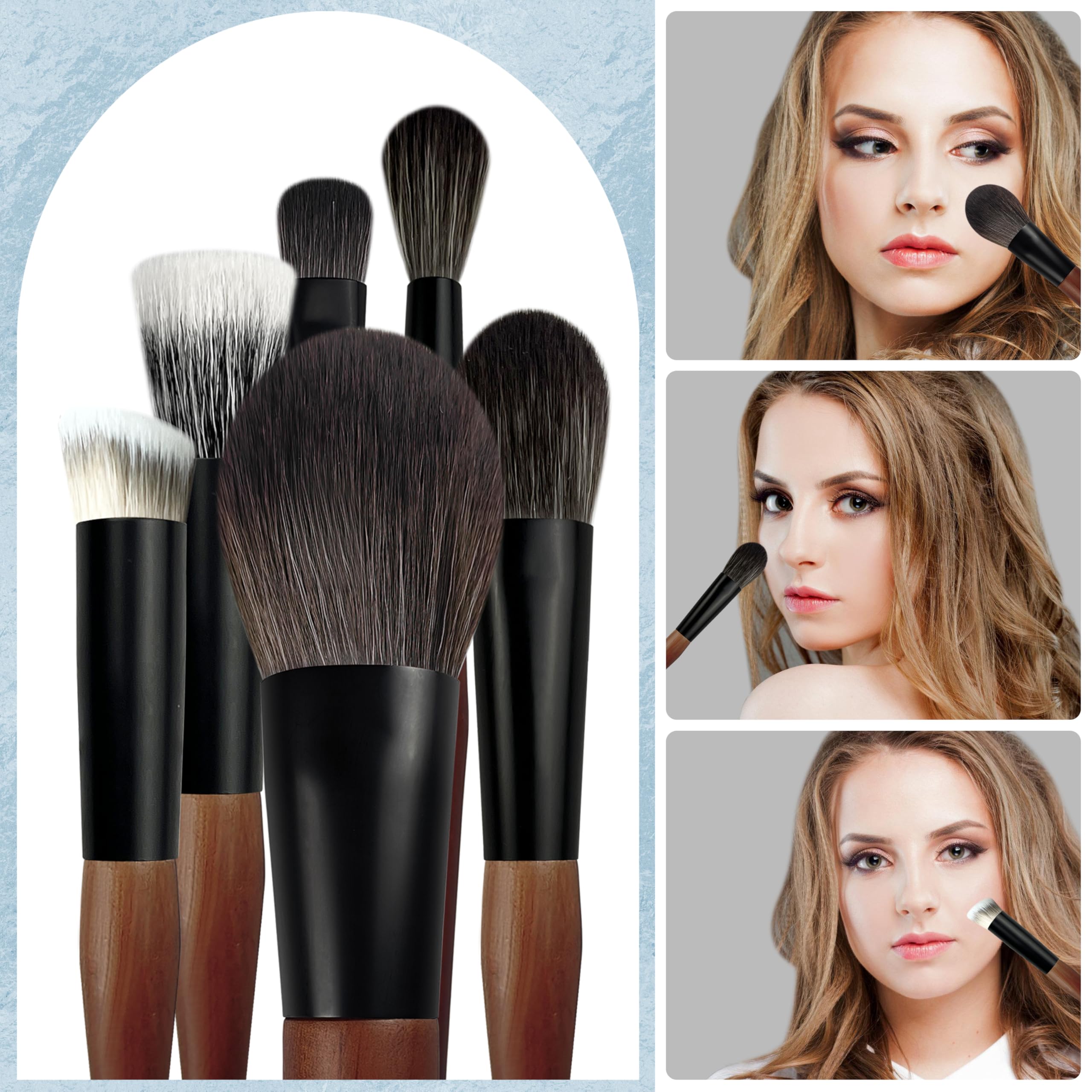 Juego de brochas de maquillaje de viaje con estuche, juego de mini brochas de maquillaje para polvo, base, sombra de ojos, labios, resaltado, rubor y corrector, 10 brochas de maquillaje de tamaño de