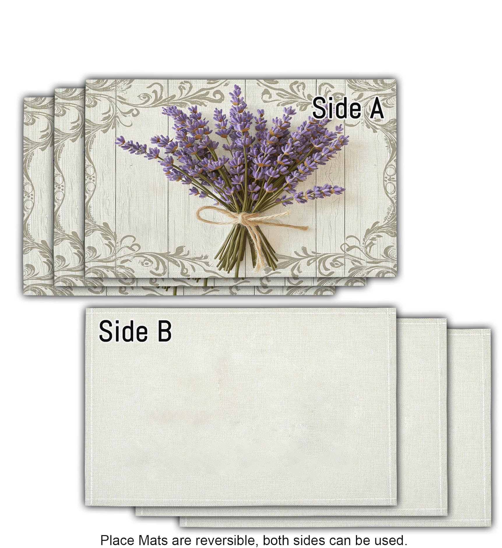Set di 8 Colazione Stoffa 30x45cm, Bouquet Di Lavanda Cotone e lino Tovagliette Americane Lavabili, Tovagliette Retro Venature Del Legno per Primavera Vacanze Cucina Feste, Pasqua