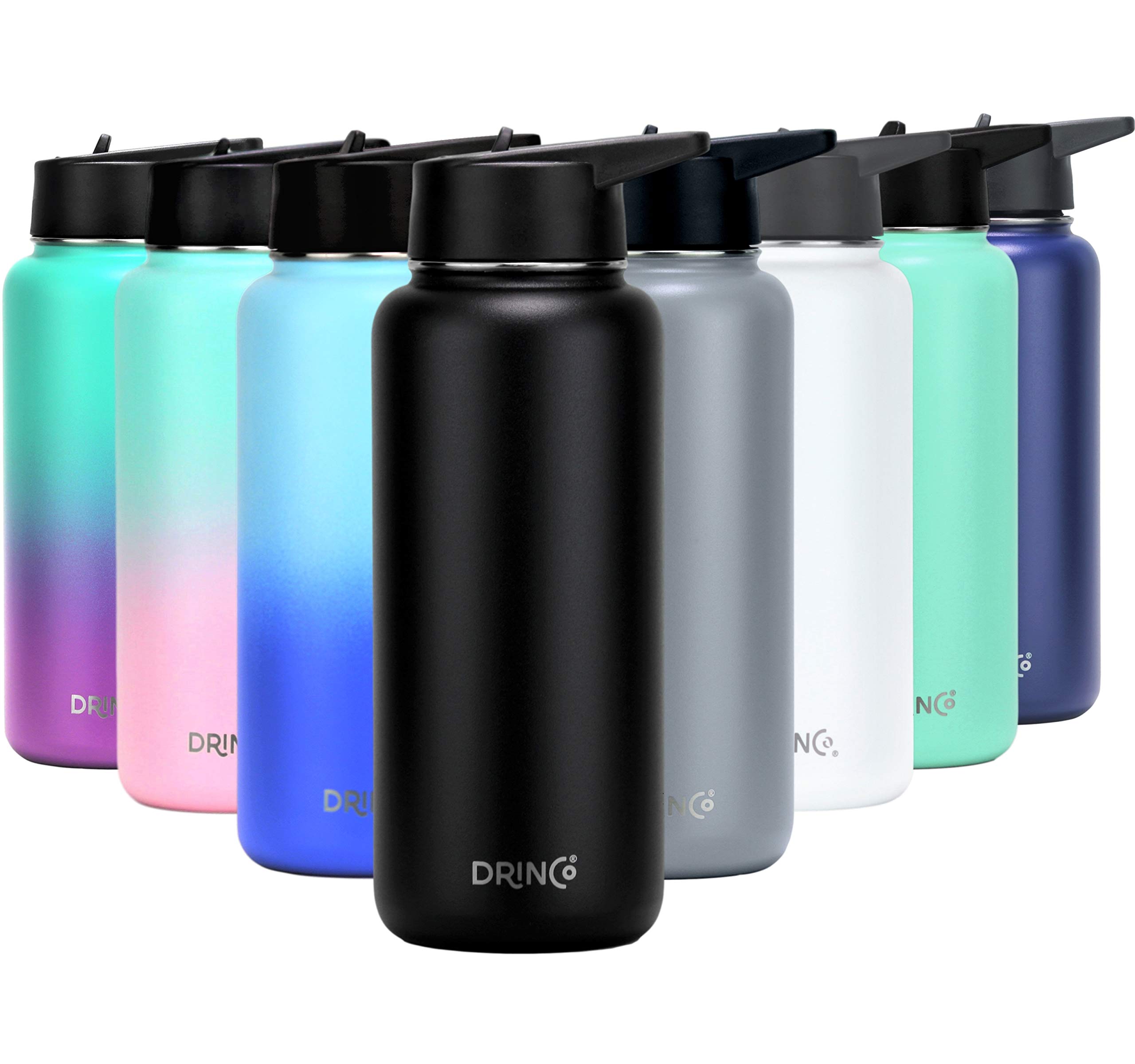 Stainless Steel Water Bottle Spout Lid Vacuum Insulated Double Wall Water Bottle Wide Mouth (40oz 32oz 22oz 18oz 14oz) Leak Proof Keep Cold Sport Camping Hiking (32 oz, 32oz Black)