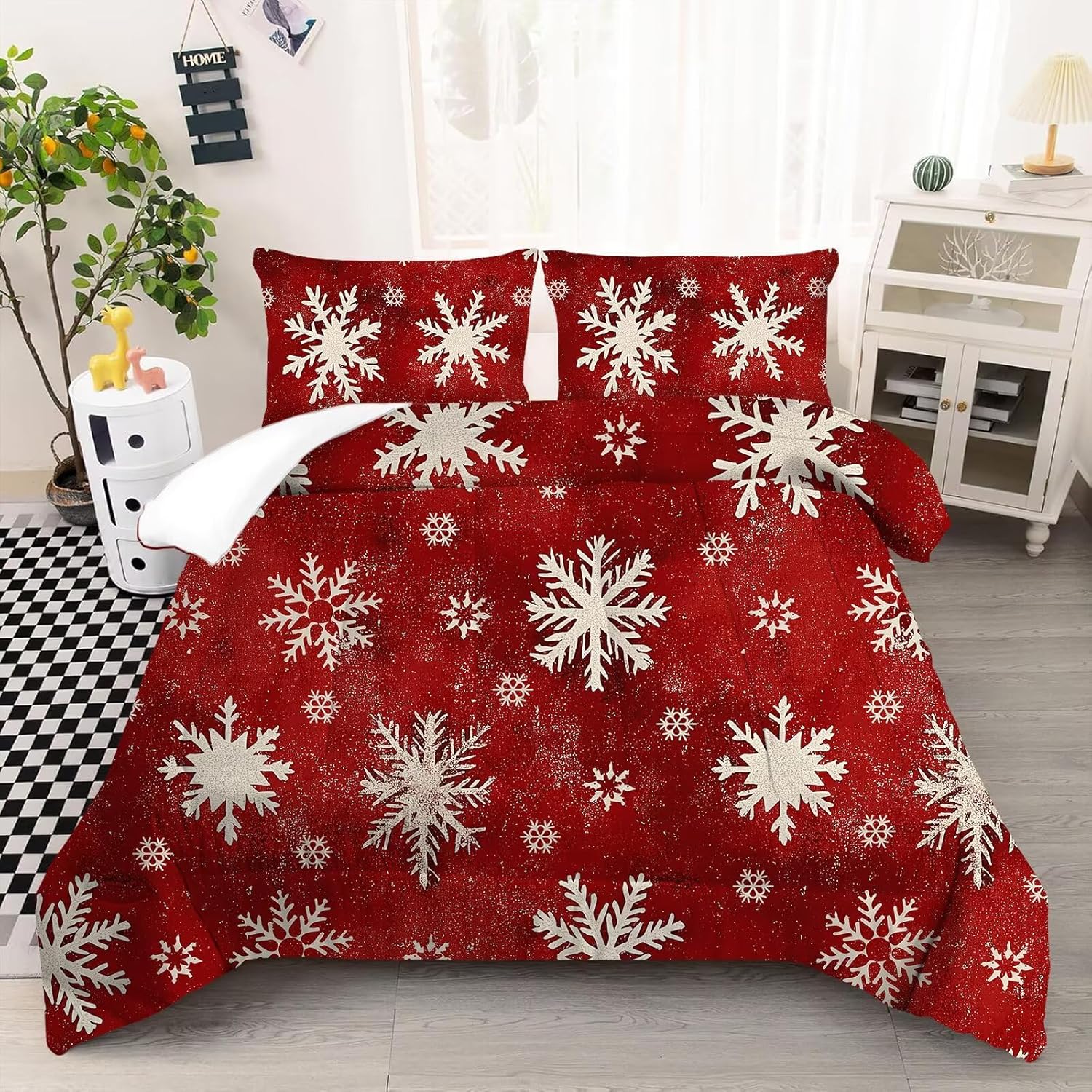 Teddy Bear Bedding Set Full/Queen Size, Christmas Comforter for Girls Kids Teens Women Star Cartoon Xmas Quilt Bed Sets Bedroom Decor, 1 Comforter 2 Pillowcases