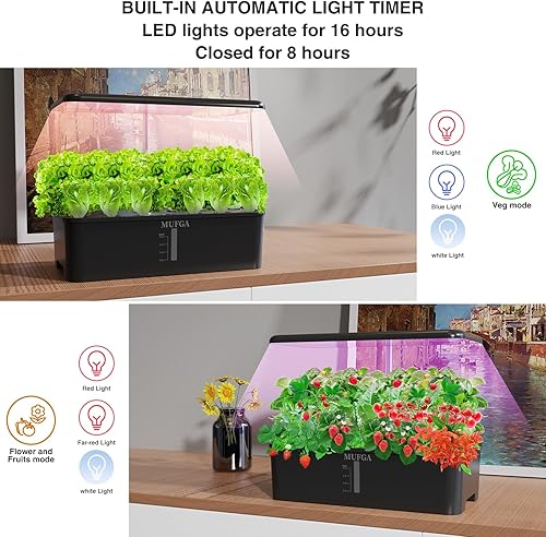 Miniatura 6 de Sistema de cultivo hidropónico para jardín de hierbas, 18 cápsulas MUFGA Sistema de jardinería interior con luz LED de cultivo, kit de germinación