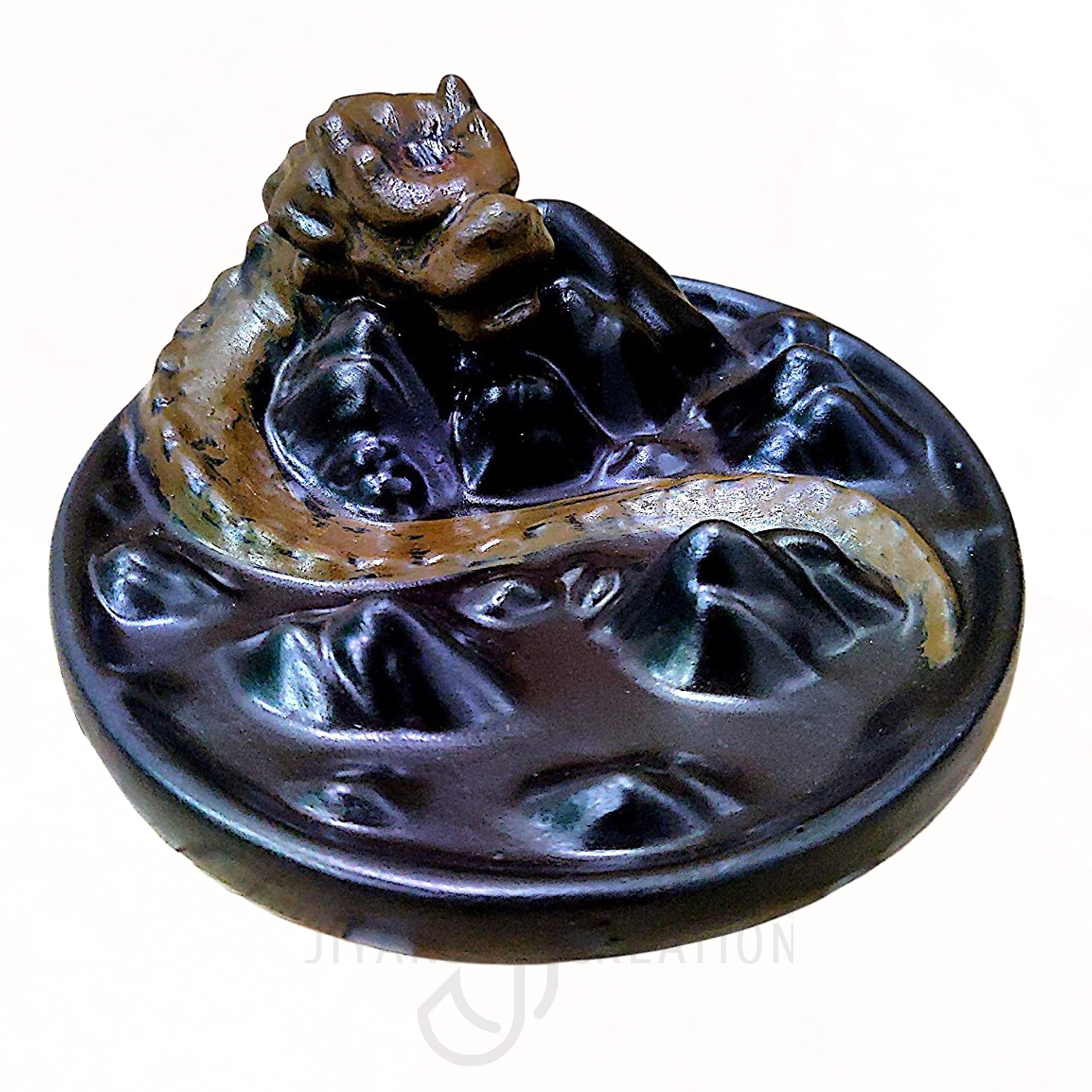 Dragon Smoke Fountain Backflow Incense Burner Incense Holder Home Decorative Showpiece with 10 Units of Backflow Incense Cones (Brown,Black Color)