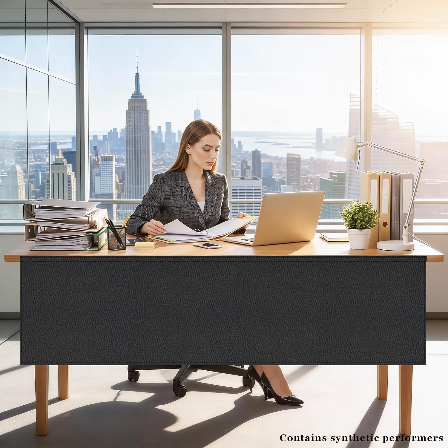 60" Under Desk Privacy Panel Self-Adhesive Modesty Panel 600D Heavy Duty Desk Skirt Privacy Divider for Office Home or Standing Workstation Concealer Shield