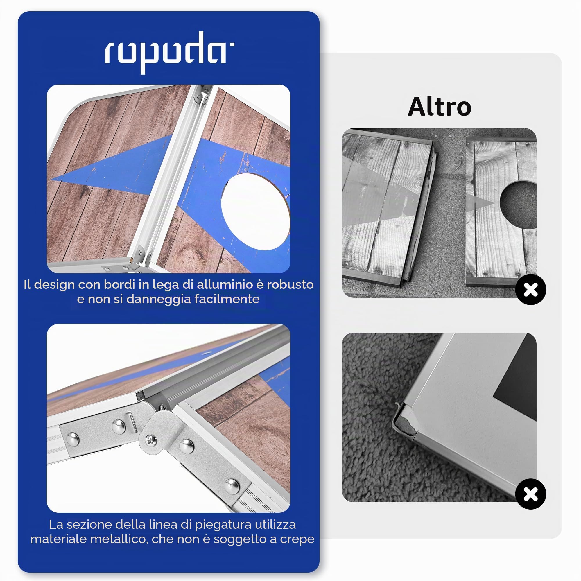 ROPODA Set da Gioco per Cornhole, Gioco da Lancio di Mais Portatile con 8 Sacchetti di Fagioli, Cornhole Bordo in Lega di Alluminio Leggero, Giochi da esterno Interno per Bambini Adulti