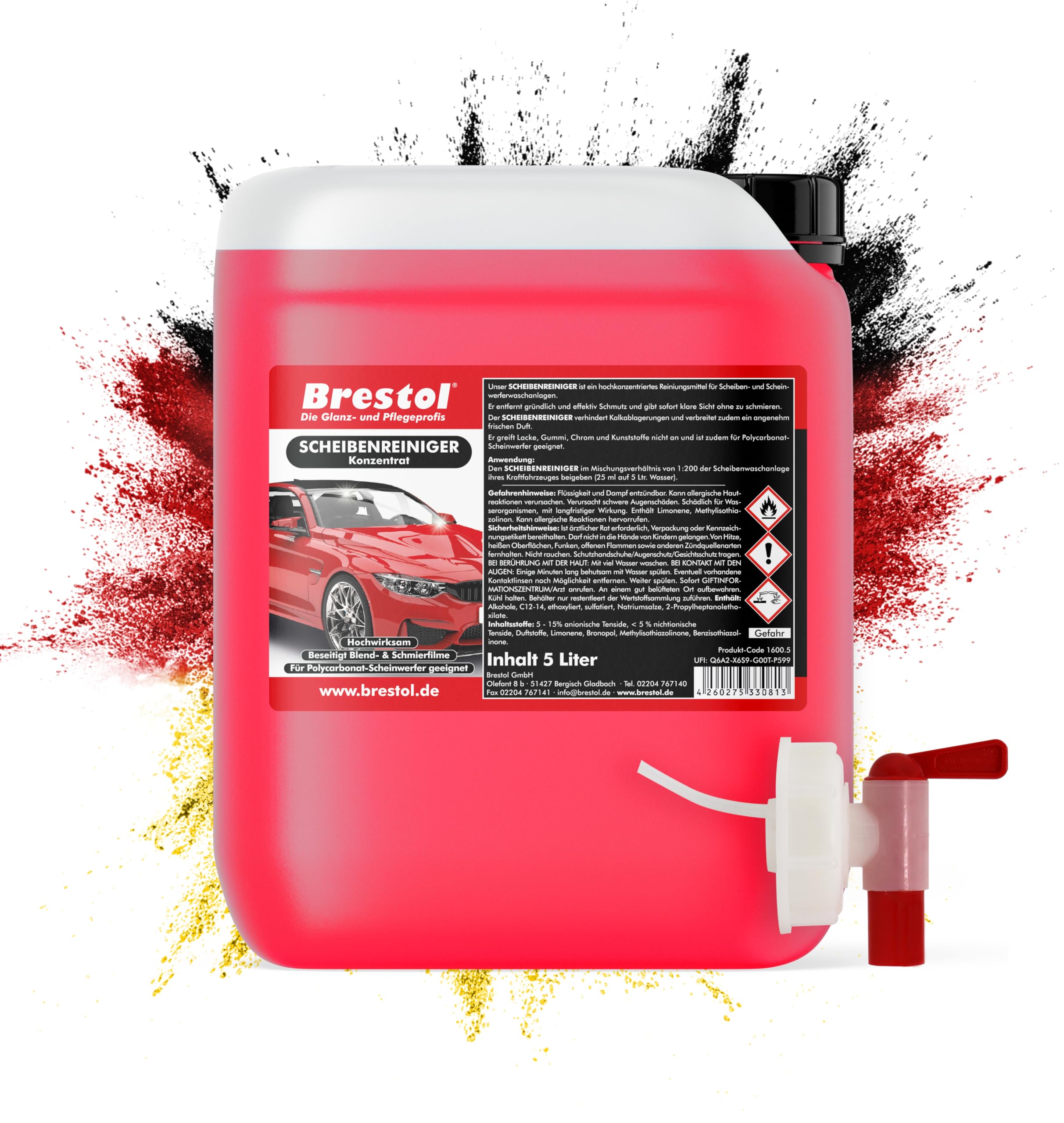 BRESTOL® Scheibenreiniger-Konzentrat für Autos 5 Liter - Für klare Sicht ohne Schlieren – Ergiebiger Reiniger mit starker Reinigungskraft – Ergibt über 1000 Liter gebrauchsfertigen Scheibenreiniger