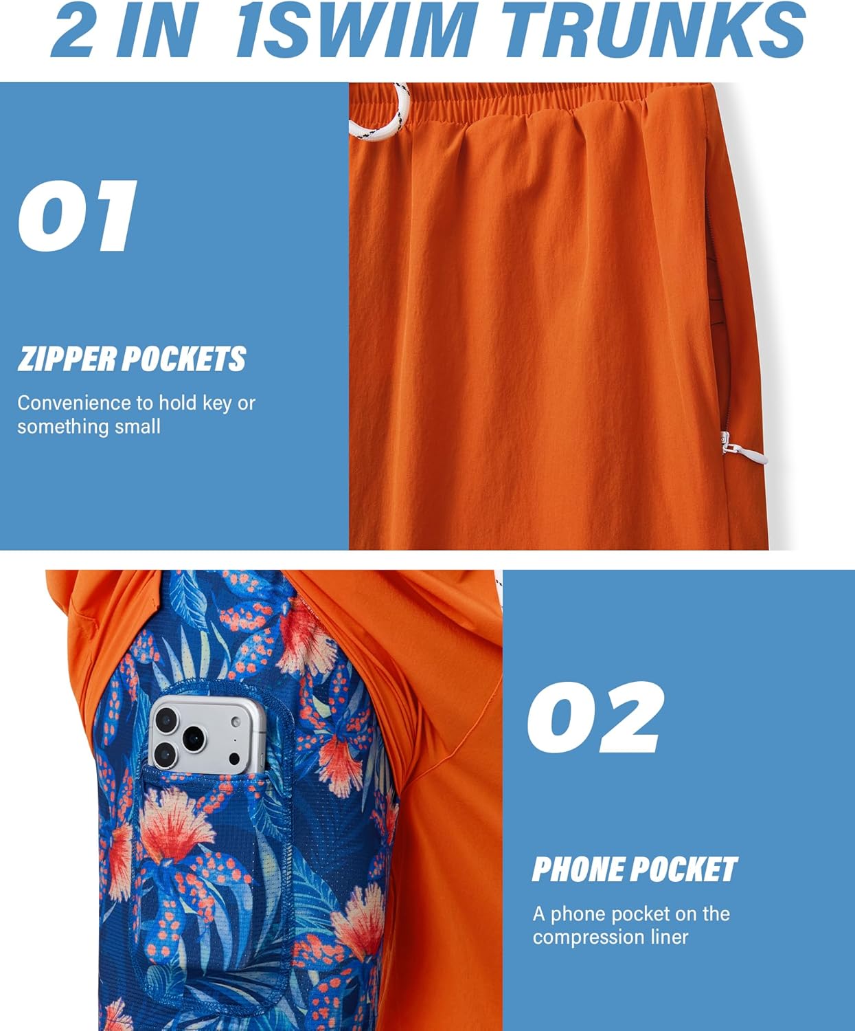 7inch Mens Swim Trunks: 2 in 1 with Compression Liner Stretch Quick Dry Drawstring Shark Pockets Beach Pool Vacation - Image 2