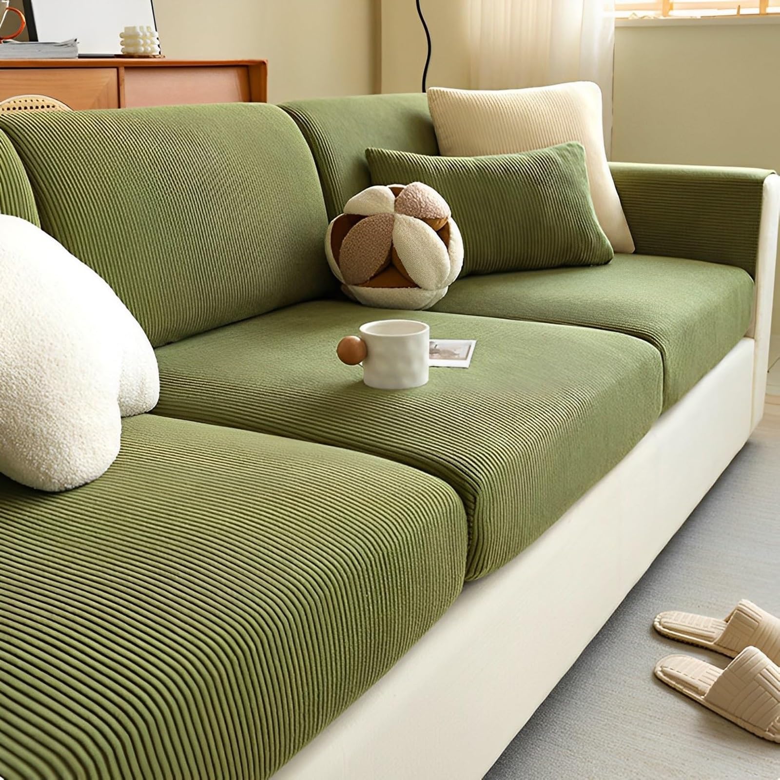 Housse de coussin antidérapante et extensible en velours vert