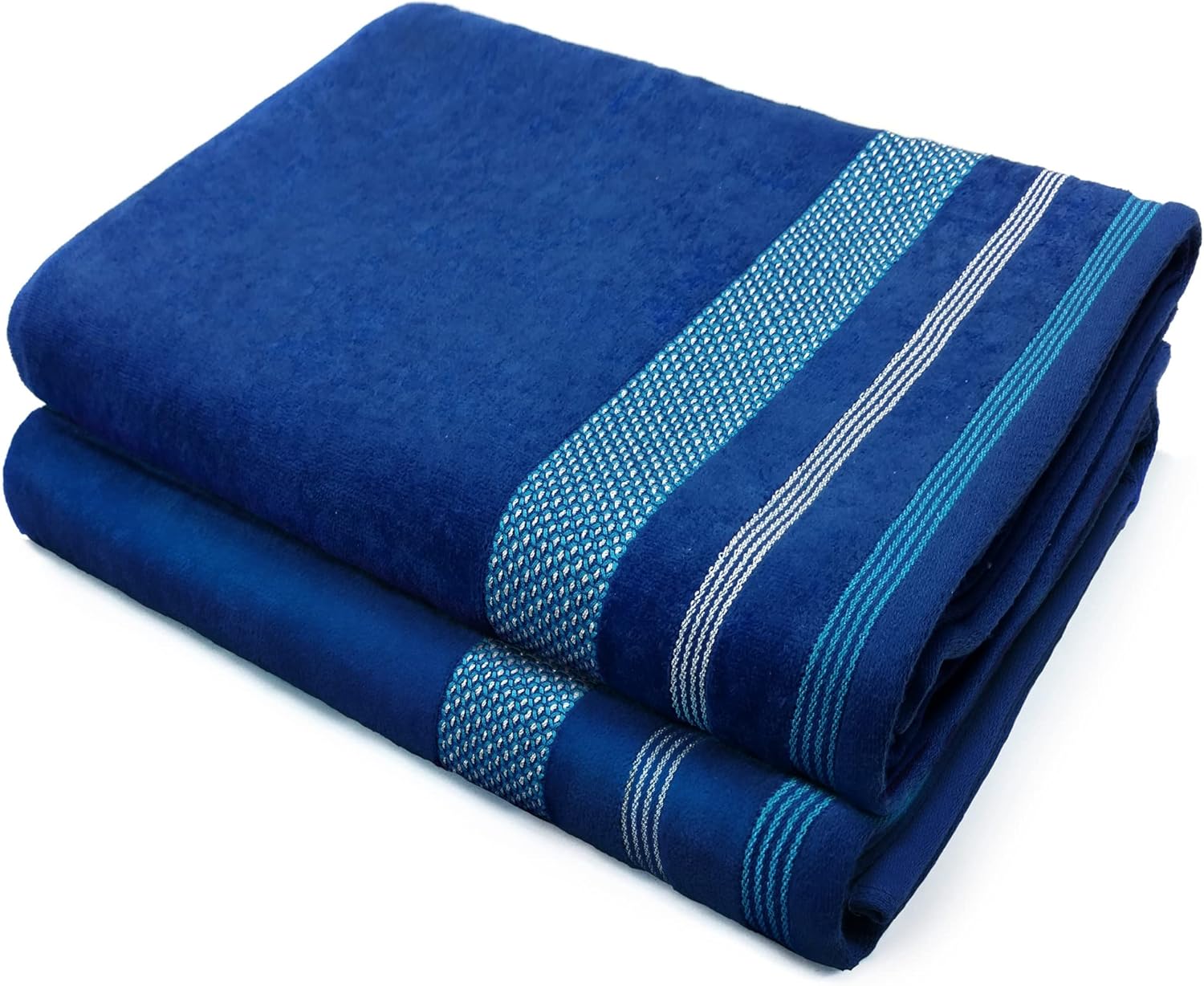Kaufman - Soft Oversized 35" x 70" Velour Dobby Striped Beach Towels | Absorbent, Quick-Drying | 100% Cotton Thick Beach Towels (Royal)