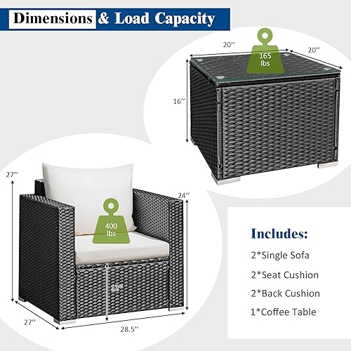 Miniatura 2 de COSTWAY Juego de muebles de mimbre para patio, juego de sofá de ratán para conversación con cojín de jardín, color blanco