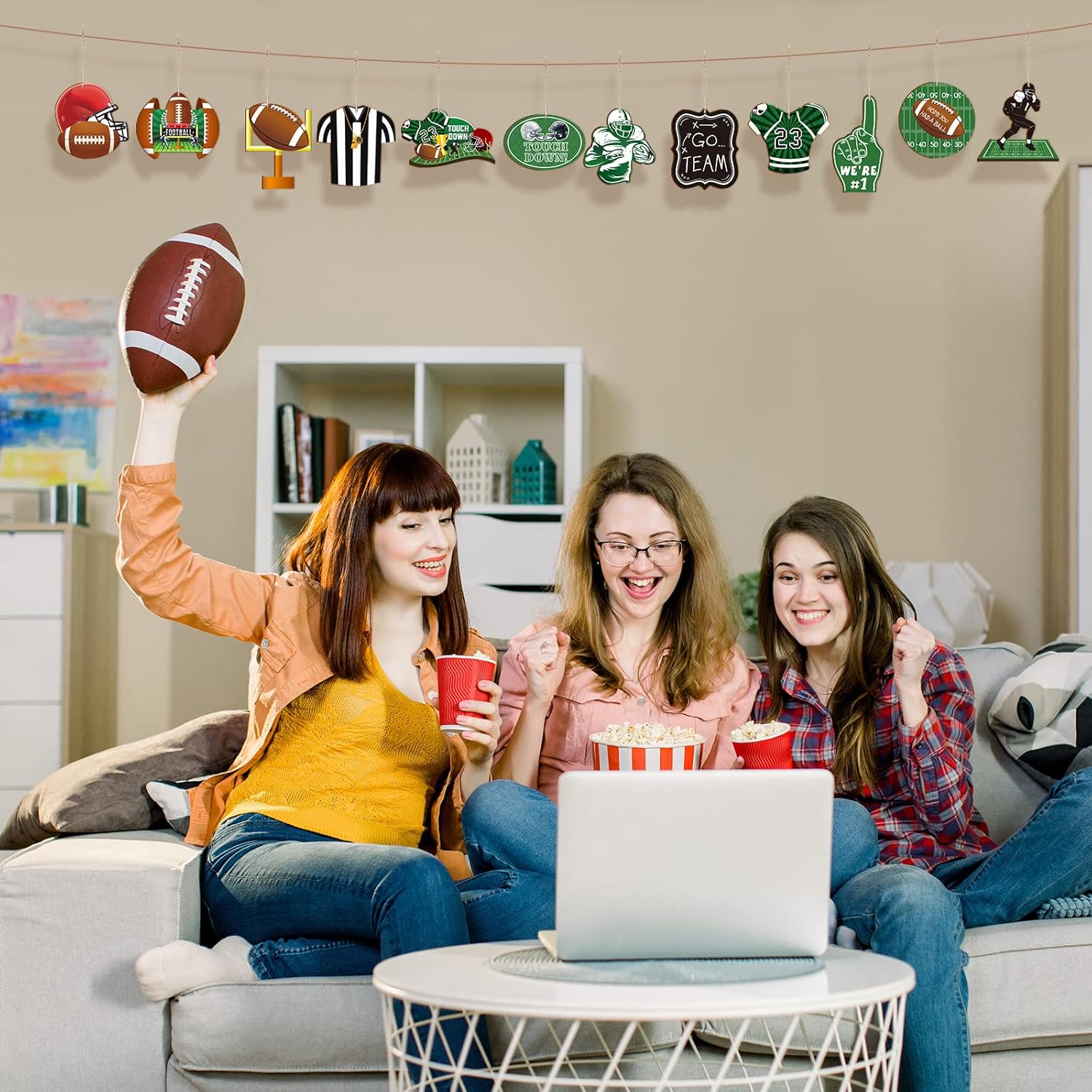 Yulejo 24 Pieces Football Wooden Hanging Ornaments for Christmas Tree Football Cutout Wood Ornament DIY Crafts Decorations Party Favors for Tree Bowl Game Day Decorations Sport Game Day Party Supplies - Image 6