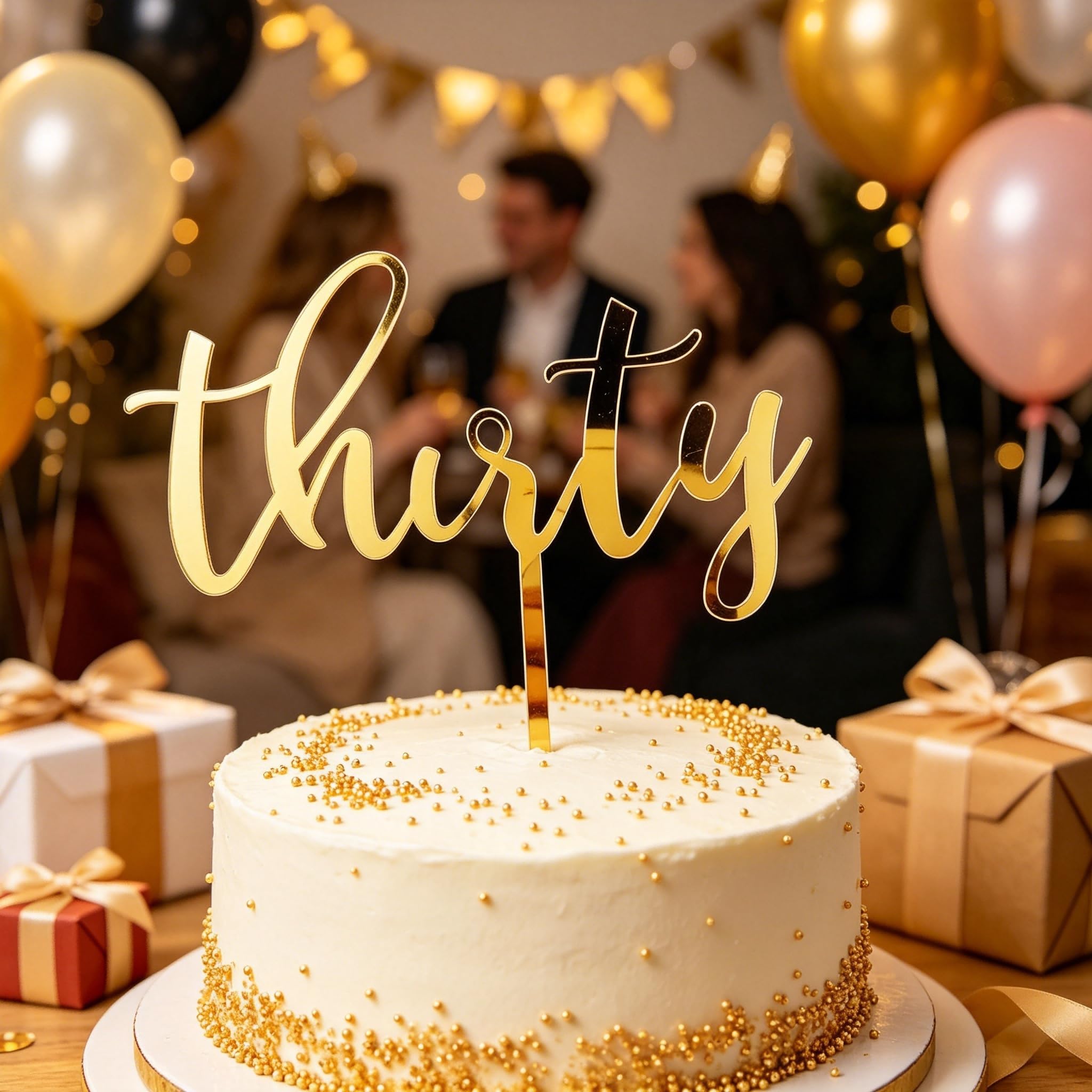 Muiltvoe 30th Birthday Cake Topper, Gold Acrylic Thirty Cake Topper for Women, Elegant 30 Cake Decorations for Birthday Party, Wedding Anniversary Supplies