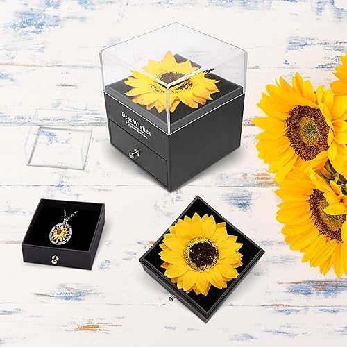 Miniatura 5 de Regalos de girasoles artificiales para mujer, regalo para su madre, esposa con collar en 100 textos I Love You en el día de la madre, cumpleaños,