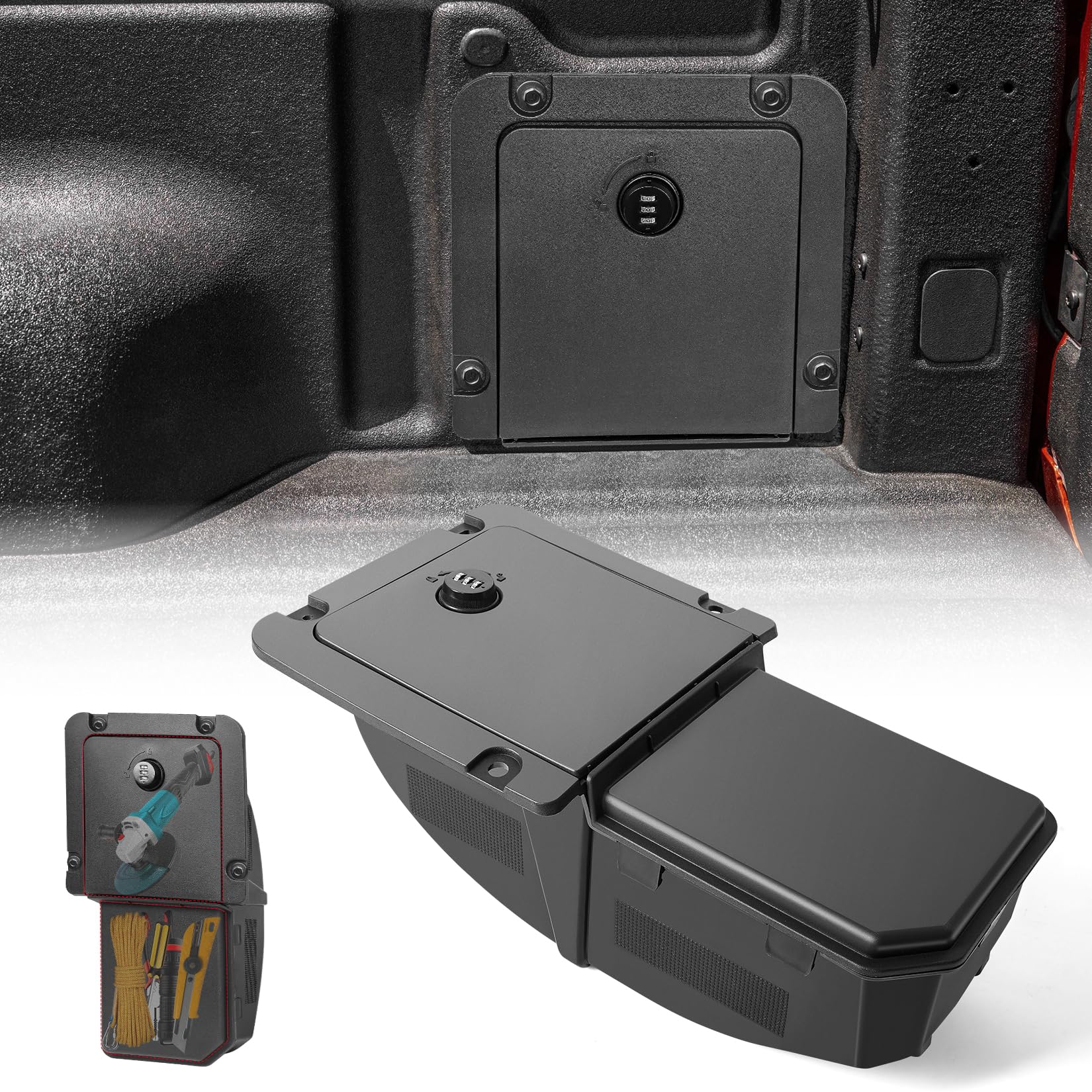 HIBRONGO Lockable Bed Cargo Partition Storage Bin Compatible with Ford Maverick 2022-2025 | Cargo Organizer with 3-Digit Security Code Lock | Modular