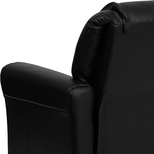 Miniatura 77 de EMMA + OLIVER Sillón reclinable infantil LeatherSoft marrón con portavasos y reposacabezas Piel suave de color café.,Vinilo beige.,negro, cuero,