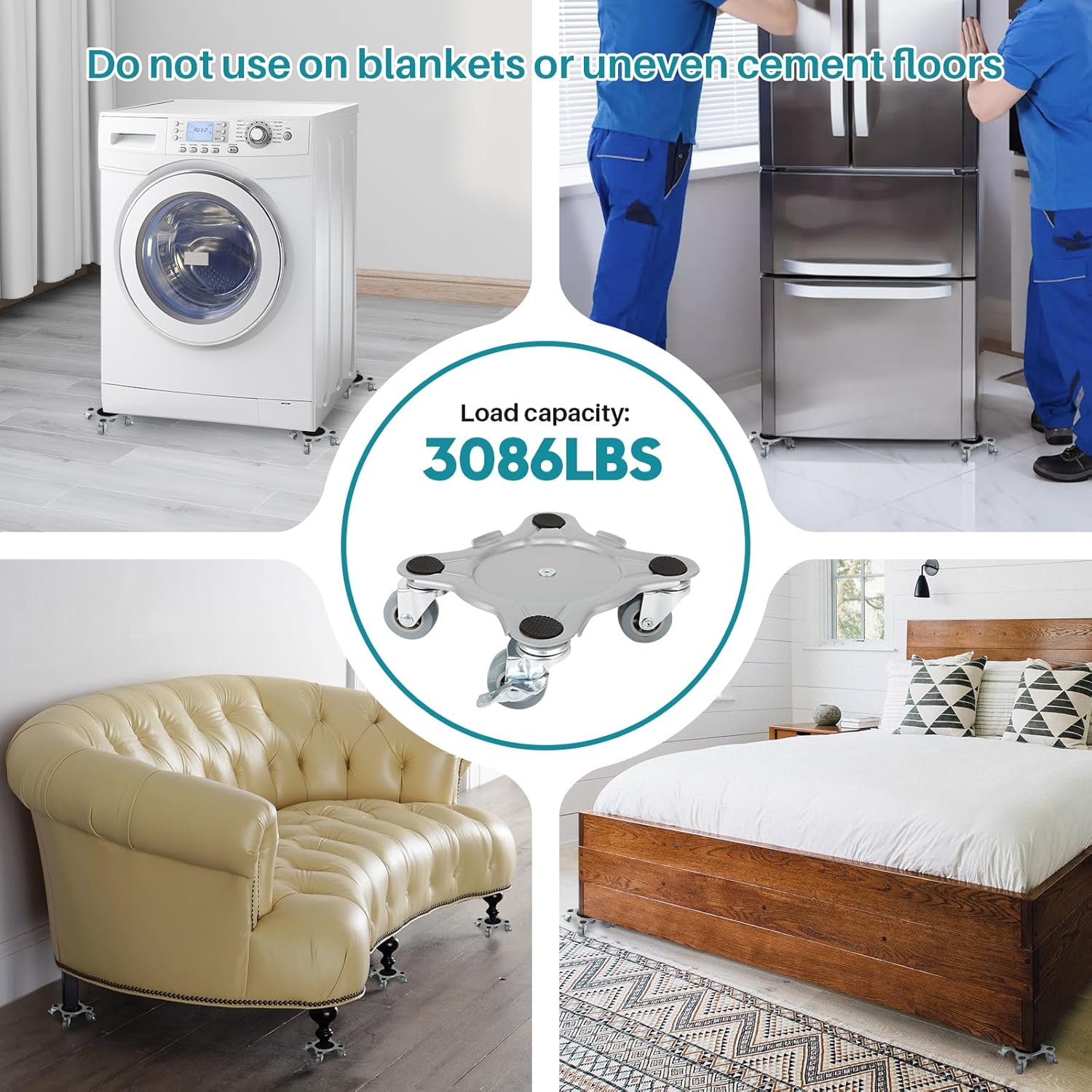 FAHKNS Heavy Furniture Movers with 5 Wheels Holding Up to 3086 LBS Load Capacity, Silicone Anti Slip Sleeve, 360° Rotation, Sturdy Carbon Steel Panel, Flexible Mobility