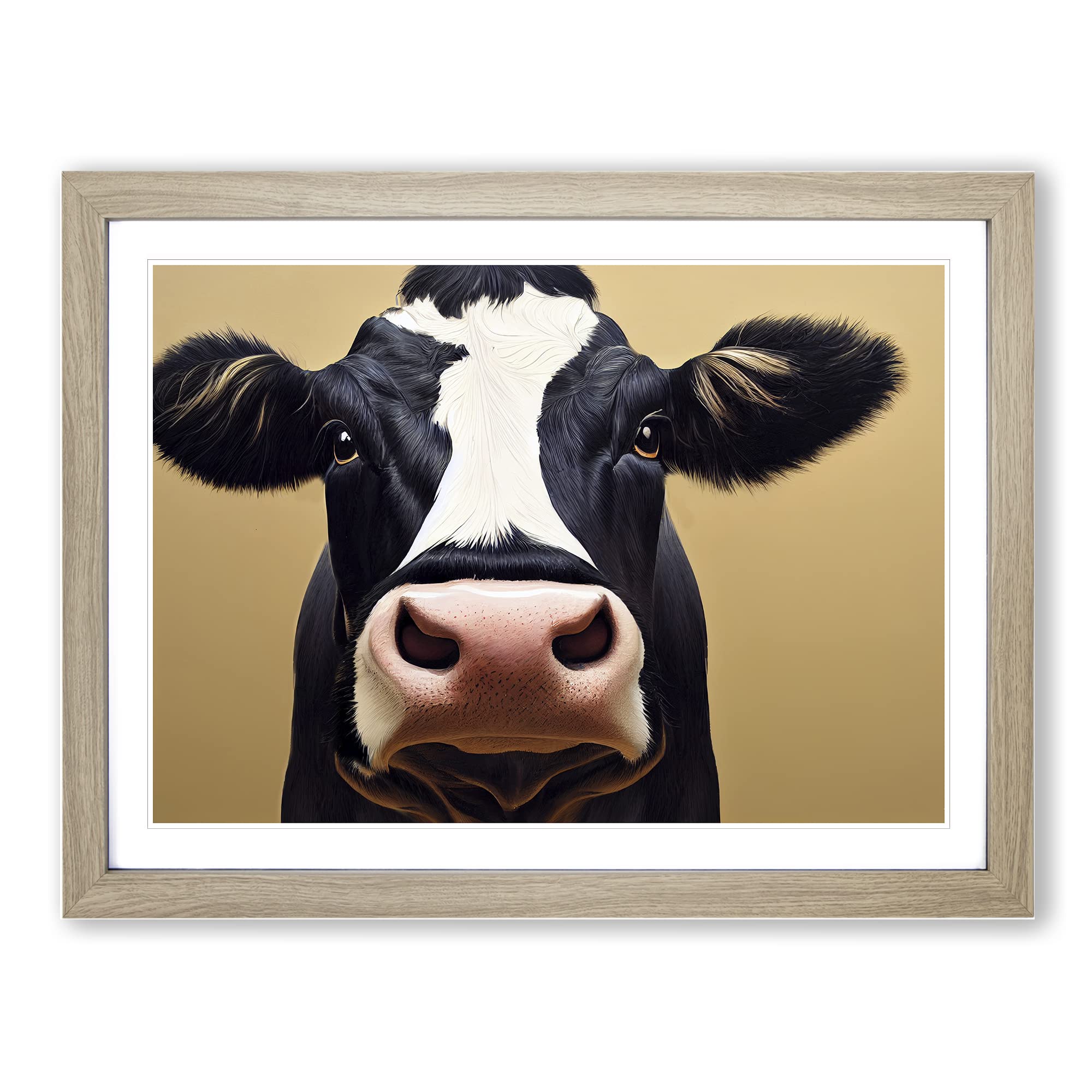 First Rate Cow WHT Framed Print, Oak, A3 (46 x 34 cm)