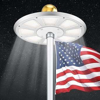 PPQ Premium Ivory Flag Light - Solar Powered, 136 LED, 10000h Lifespan for 15-25 Ft Poles, Waterproof, Auto On/Off Dusk to Dawn
