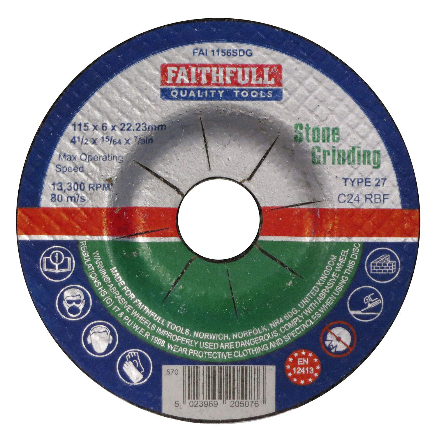 Faithfull FAI1156SDG Stone Grinding Disc Depressed Centre 115 x 6 x 22.23