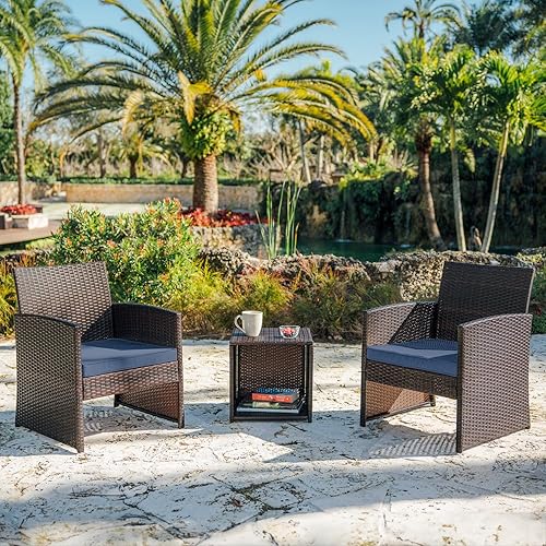 Wicker Patio Furniture Set - 3 Piece Bistro Table and