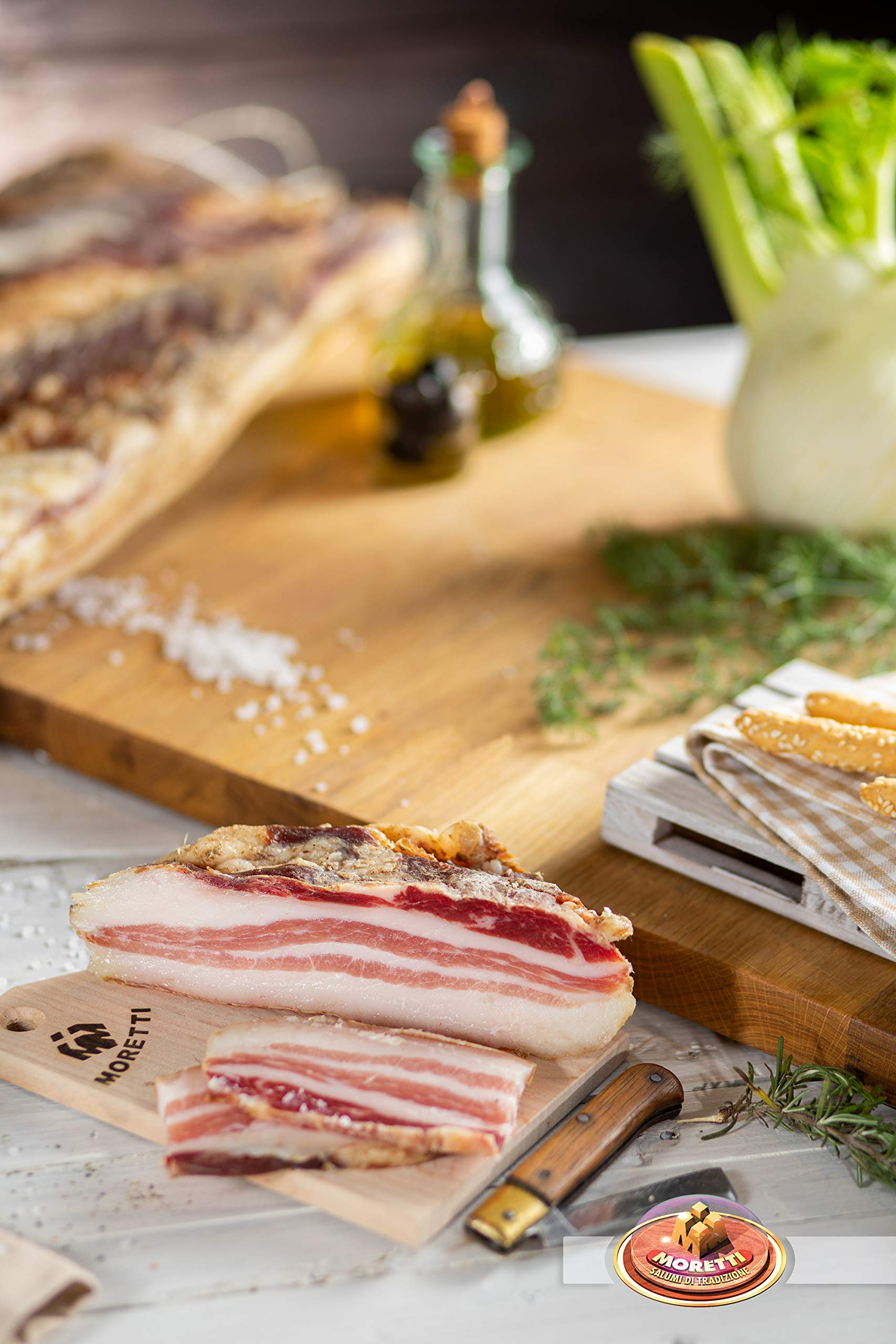 Moretti® | Pancettone à bord doux au bacon et au bacon | Tranche sous vide environ 800g / 900g | Artisan chevronné | De pur porc | Légèrement fumé