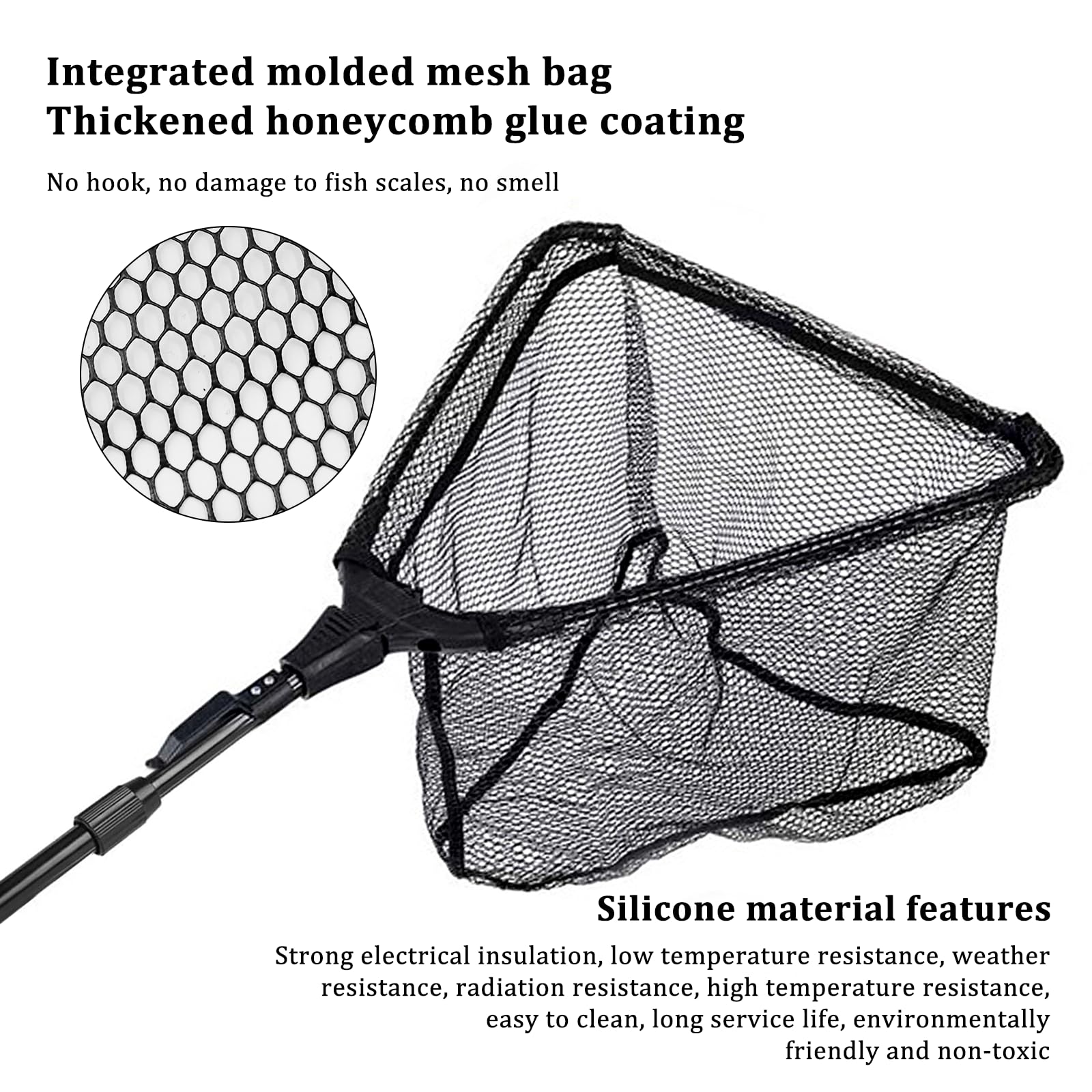 Keenso Épuisette De Pêche 340g 52.5-150cm Epuisette De Pêche Pliante, Finition Pliable, Filet De