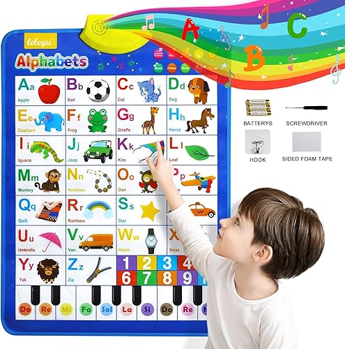 Paloura ABC - Juguetes de aprendizaje para niños pequeños y preescolares, alfabeto parlante, 123 y piano y música, juego de aprendizaje electrónico