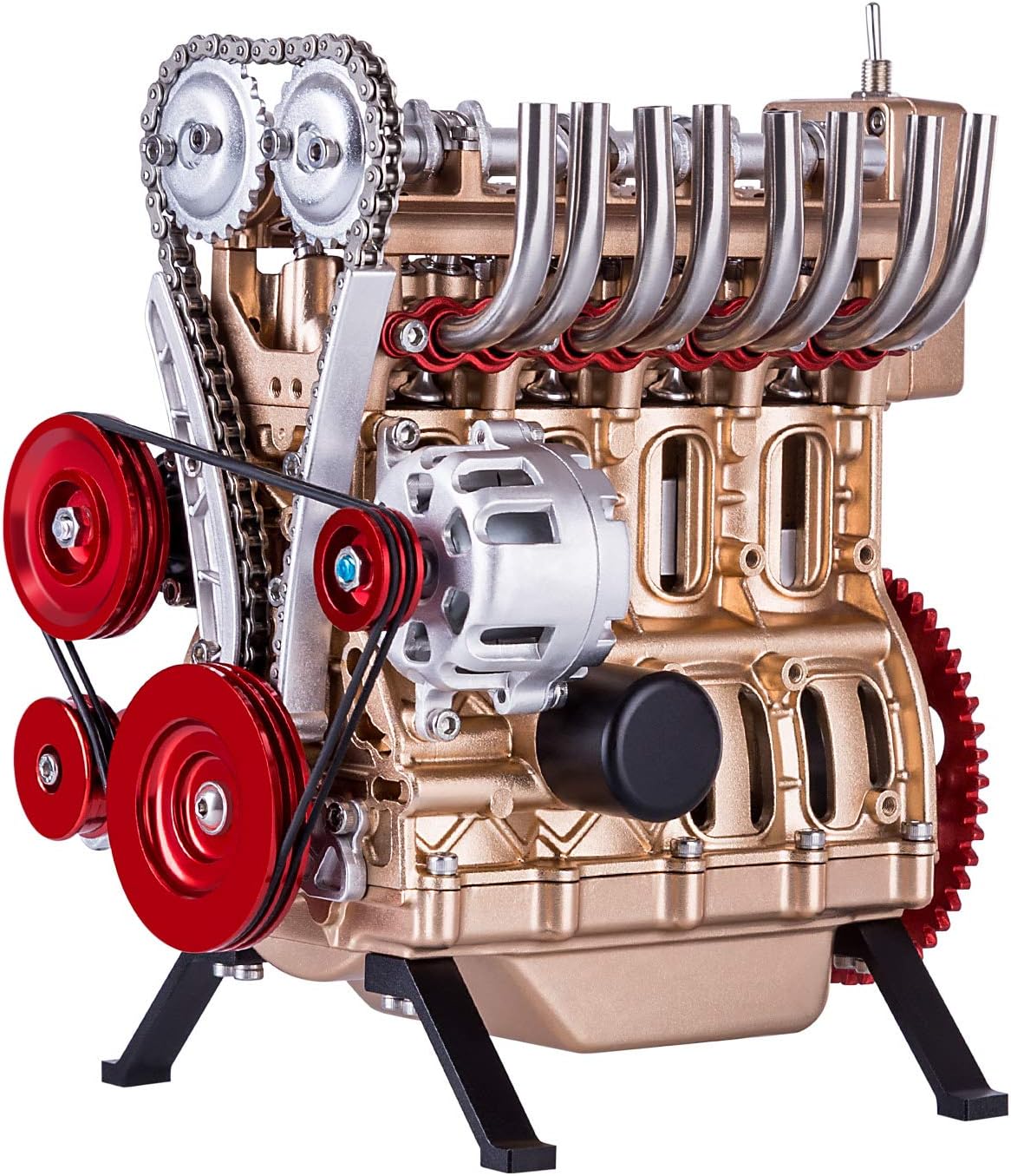 Mecotecn 4-Cylinder Engine Model, 364Pcs V4 Car Engine Model Kit Assemble Stirling Motor for Technology Enthusiast und Adults