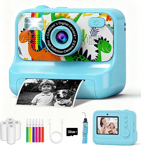 Cámara para niños, impresión instantánea de cámara para niños, cámara digital para selfie dual frontal y trasera con videos de 1080P, juguete de