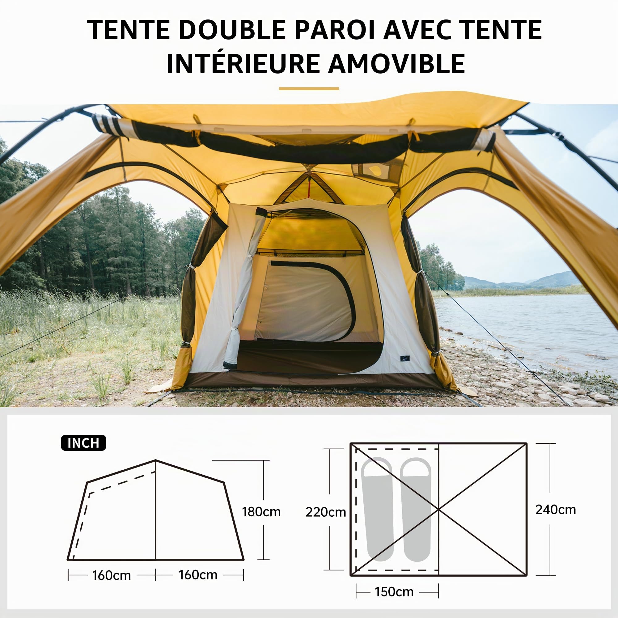 Naturehike Tente Bivouac 2-4 & 3-6 Personne Place Tente de Camping Tente d'auvent étanche pour la Maison, adaptée aux Voyages en Voiture, à la randonnée et au Camping