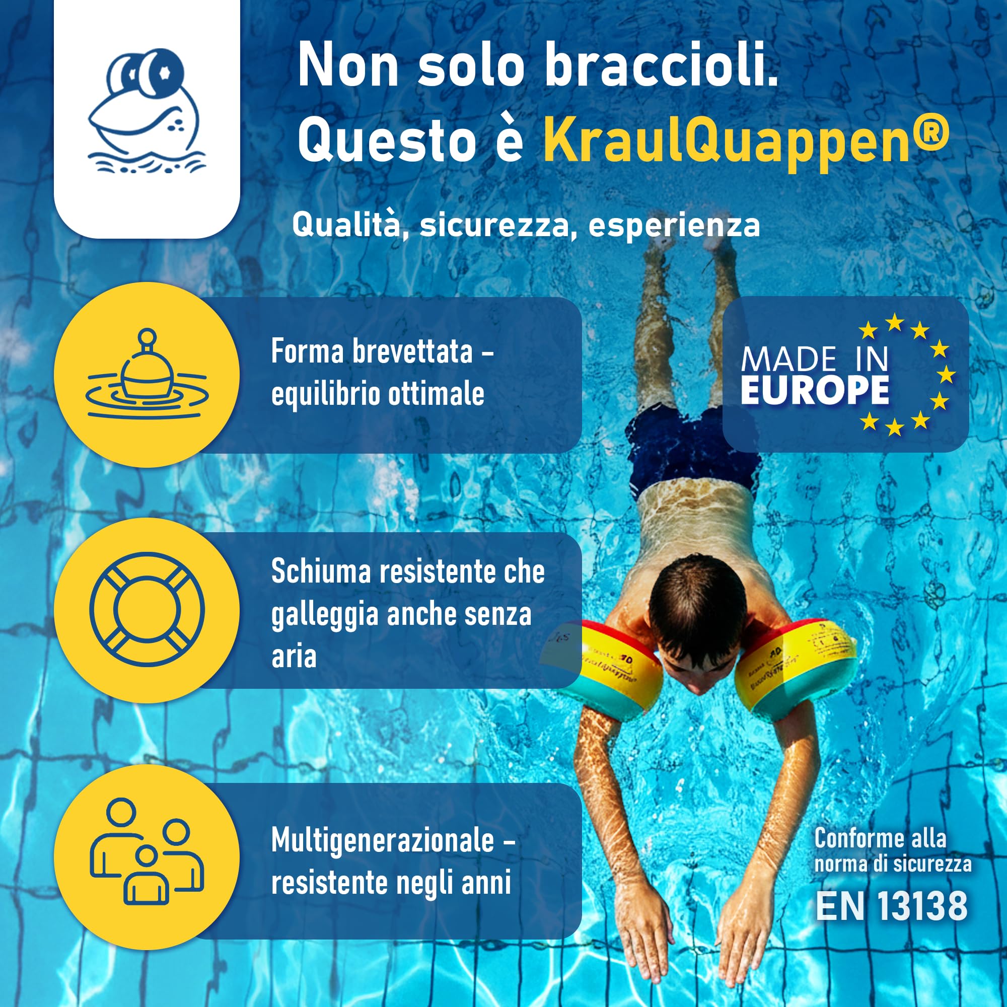 KraulQuappen Braccioli da nuoto per ragazzi bambini fino a 60 kg Ausilio galleggiamento avanzato