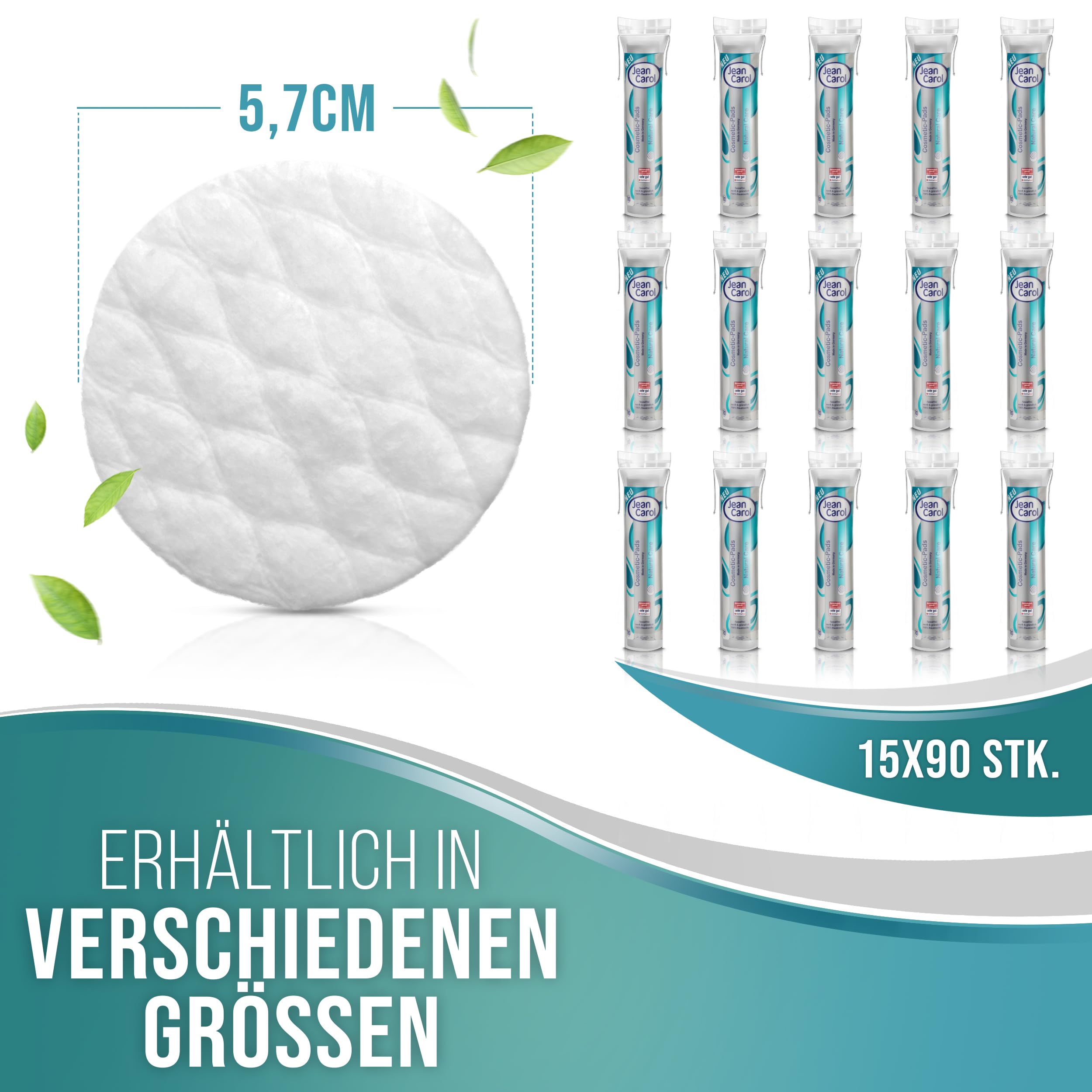 Jean Carol Duo-Wattepads Natural Care, rund, Vorteilspack (15 x 90 Stück)- Perfekt zum Abschminken & Reinigen - Fusselfreie, extra weiche Baumwollpads - made in Germany